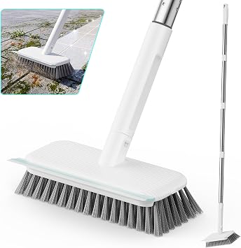 Leemone Floor Scrubber, Stainless Steel Wire Scrub Brush with Long Handle