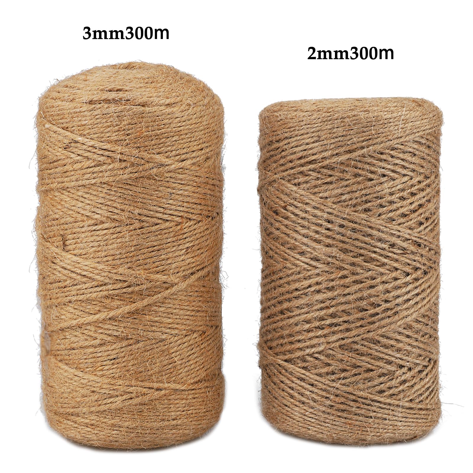 300 m × 2 mm sznurek jutowy, sznurek dekoracyjny, wykonany z włókna naturalnego, jego odporność na rozdarcie sprawia, że idealnie nadaje się do dekoracji ogrodu i pakowania dekoracyjnego