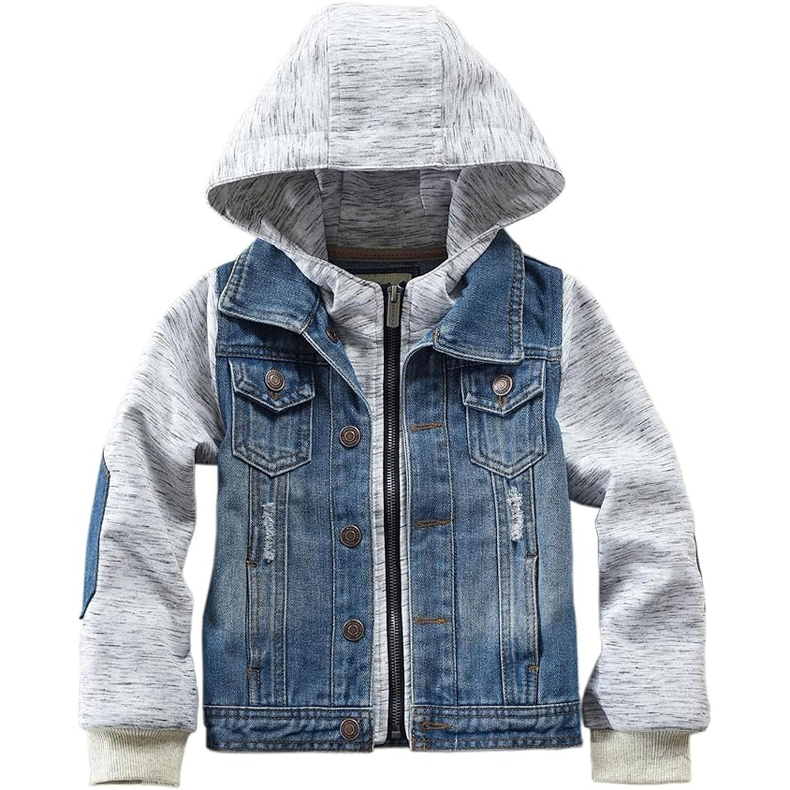Generisch Chaqueta vaquera resistente para niños con capucha ajustable, abrigo informal clásico para niños y adolescentes