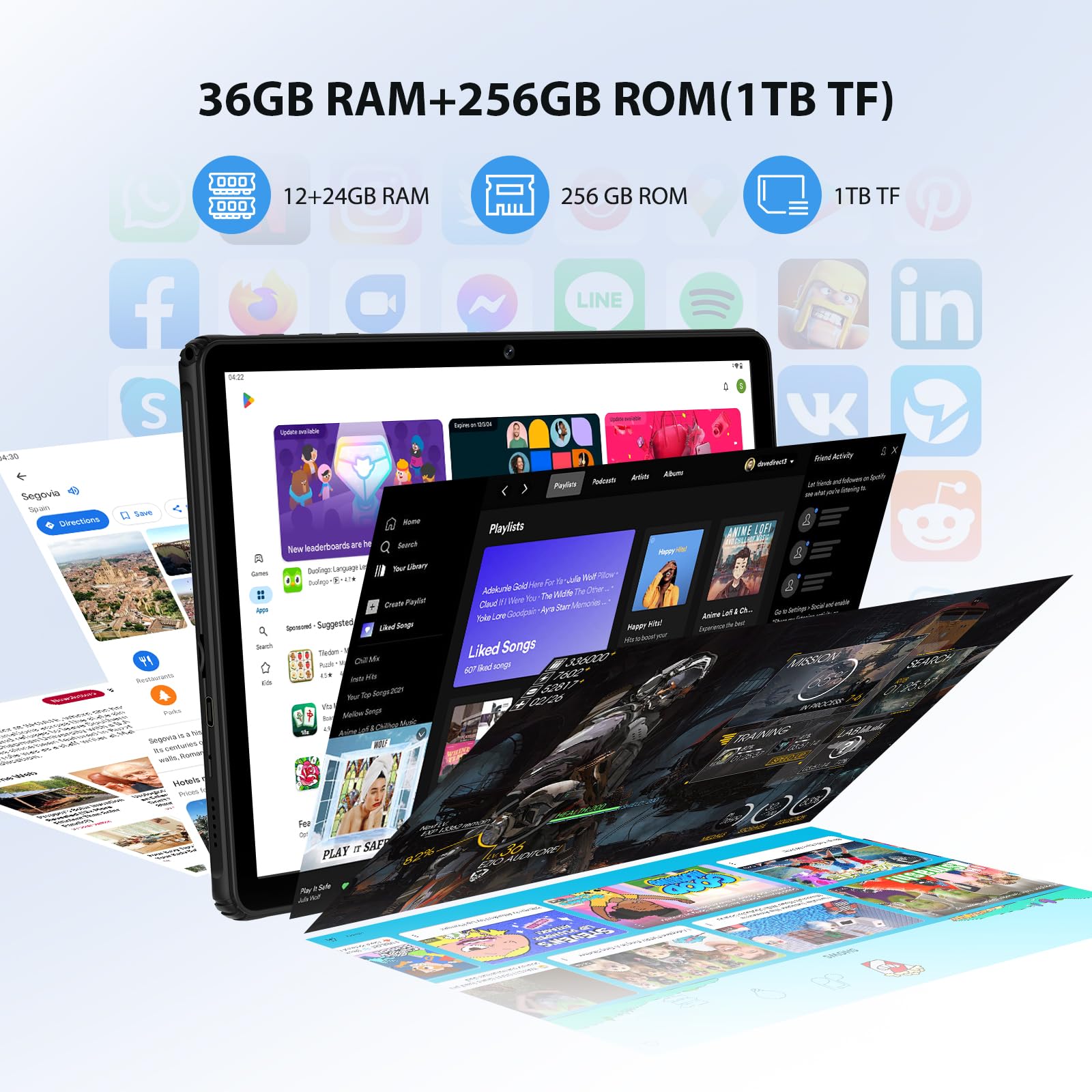 WOREGOO 11 Pollici Android 15 Tablet, 5G WiFi, Tablet in Offerta Octa-Core, 36GB RAM+256GB ROM (1TB TF), Display 2000x1200 FHD, Widevine L1/8+13MP/8000mAh/GMS/GPS, con Tastiera+Mouse (Nero)