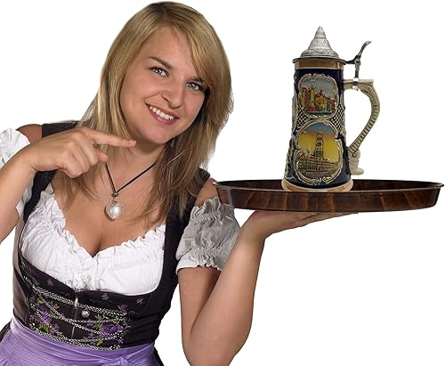 Miniatura 6 de Essence of Europe Gifts Jarra de cerveza alemana con tapa de 1 litro – Neuschwanstein Village Scenes Beer Steins Mug – Jarra Cervecera Alemana Stein
