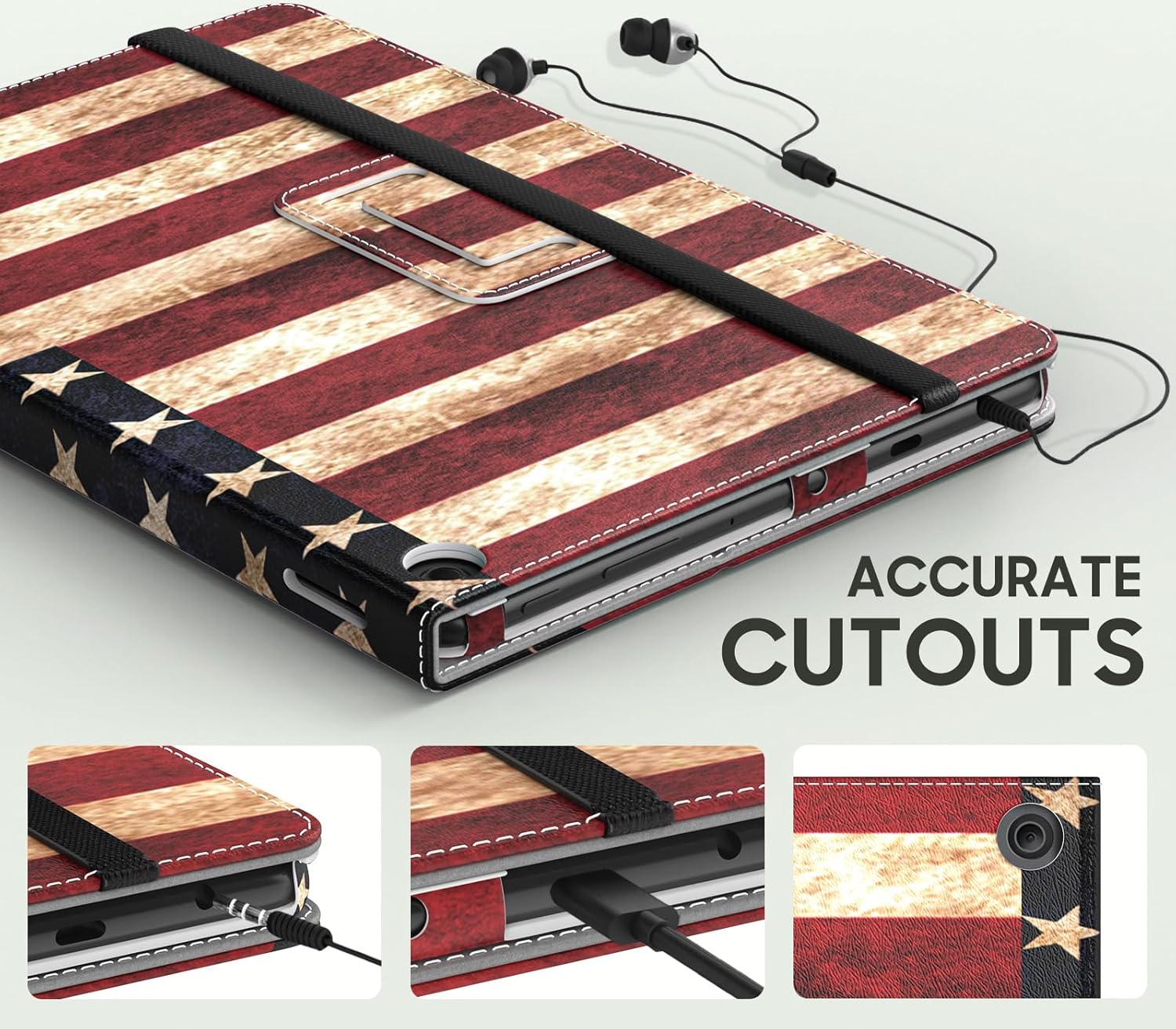 MoKo Case Fits All-New Kindle Fire HD 10 & 10 Plus Tablet (13th/11th Generation, 2023/2021 Release) 10.1" - Slim Folding Stand Cover with Auto Wake/Sleep, American Flag