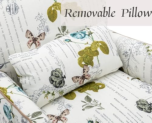 Miniatura 5 de Shunzhi Sillas decorativas de mediados de siglo, moderno sillón floral tapizado, silla de lectura de lino, cómodo sofá individual con almohada para