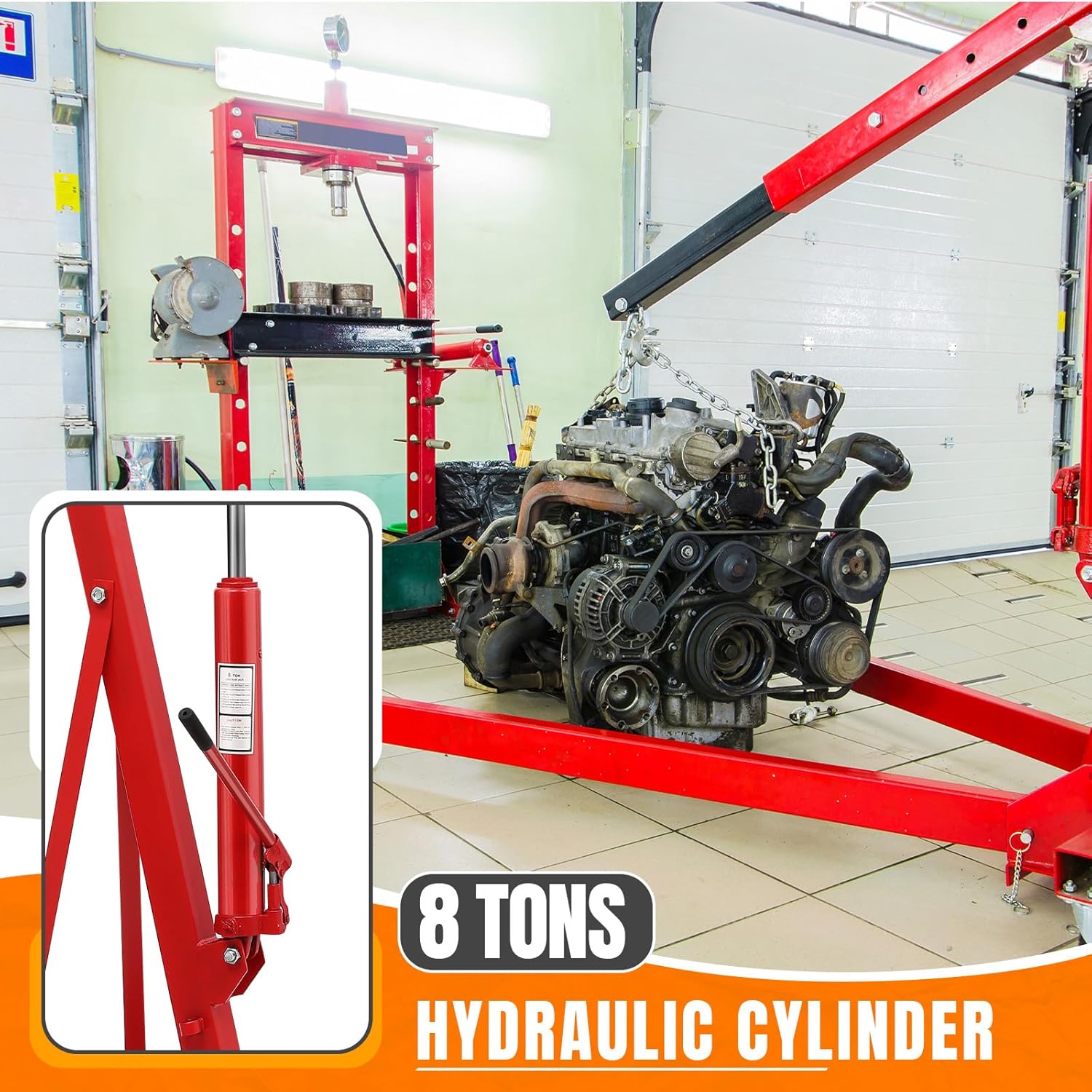 4400LBS Engine Hoist, Cherry Picker Shop Crane, 2 Ton Heavy Duty Folding Hydraulic Engine Lift w/ 6 Casters for Garage Workshop Warehouse