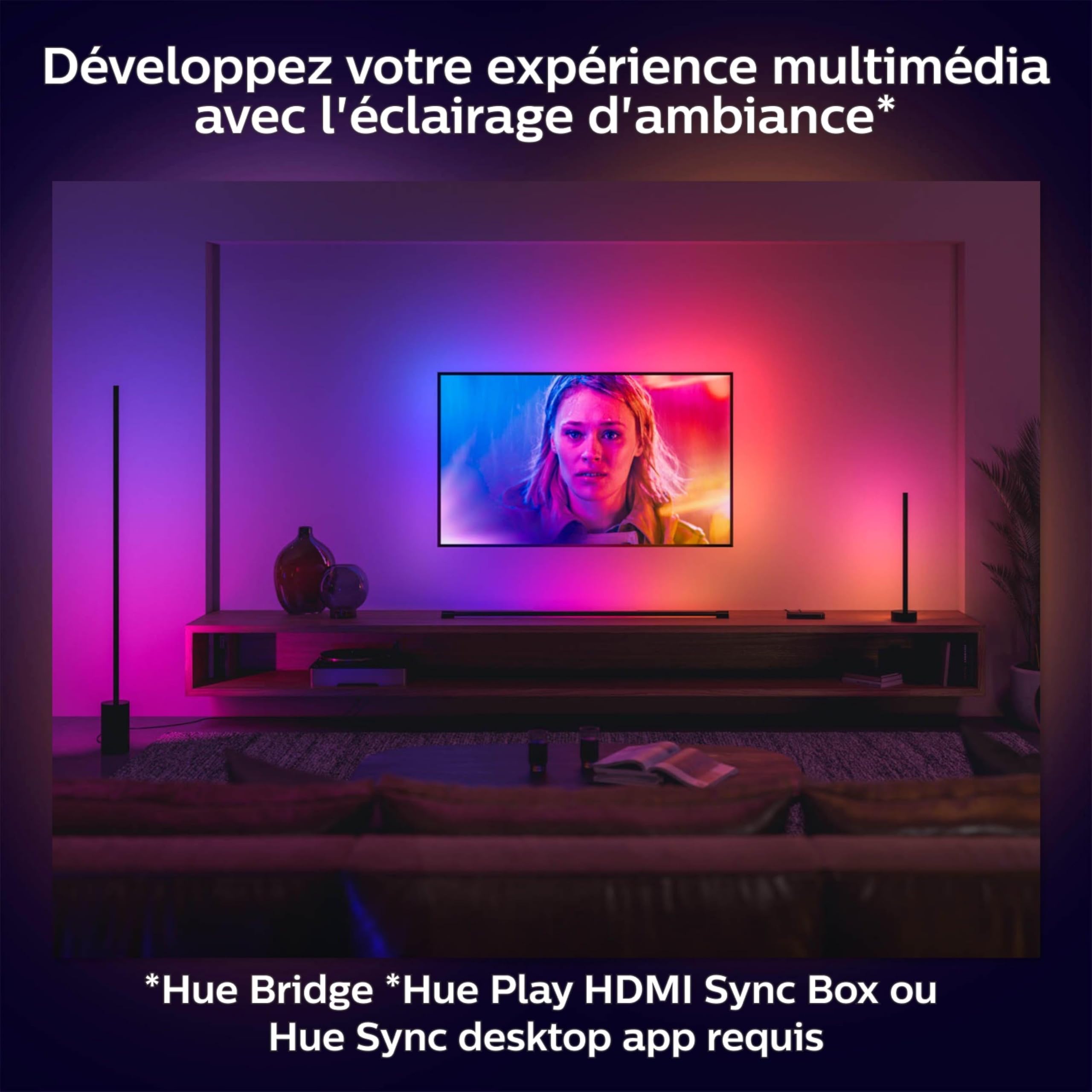Philips Hue White and Color Ambiance Gradient Signe Noir Lampe sur pied Bluetooth Compatible Alexa Google Assistant Apple Homekit
