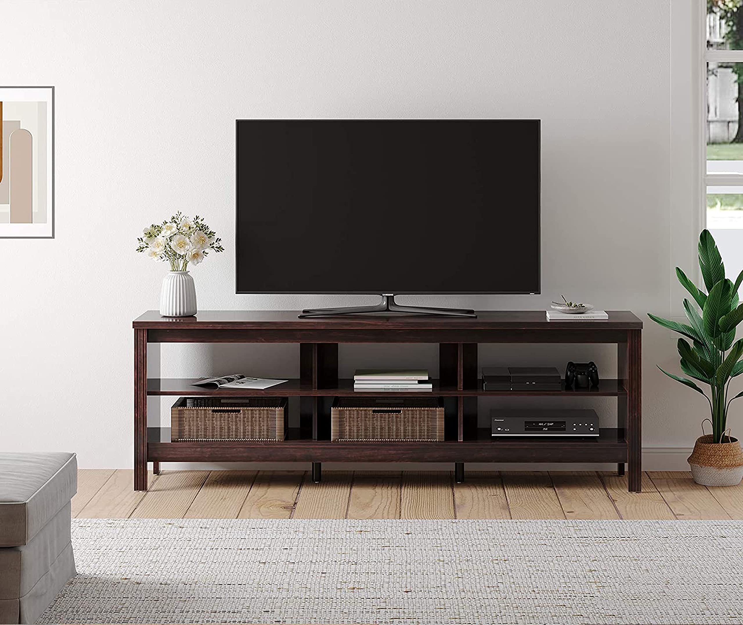 TV Stand for 75 inch TV Entertainment Center 70 inch Solid SHEESHAM Wood TV Console Cabinet Media Storage Table for Living Room Bedroom, Walnut Brown Finish-image-45