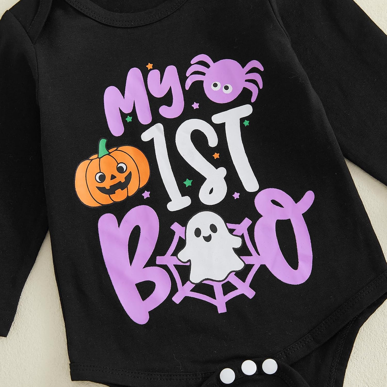 Bagilaanoe Newborn Baby Boy First Halloween Outfit Ghost Pumpkin Printed Long Sleeve Romper and Pants Hat 3PCS Set