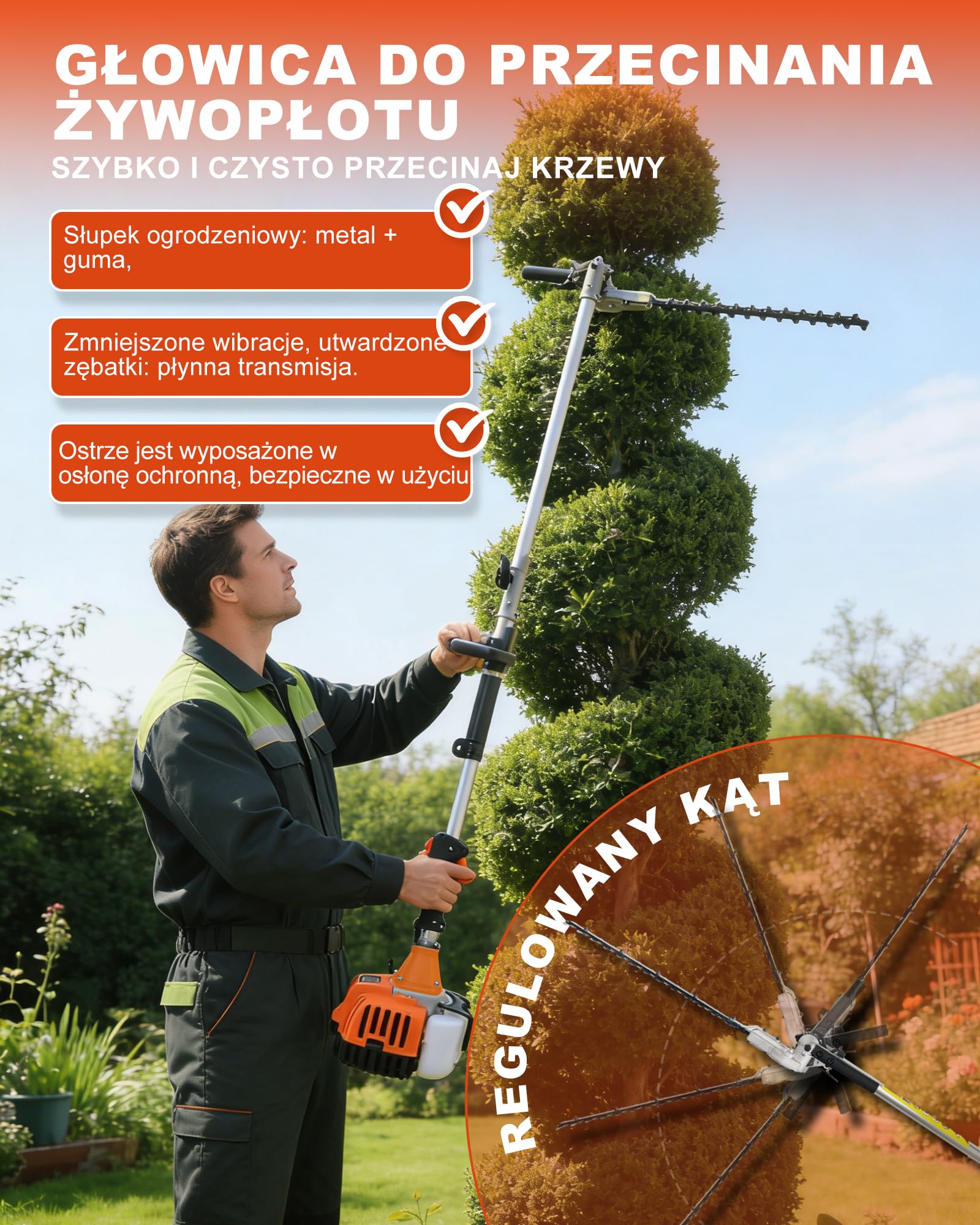 Kosa spalinowa 52 cm³, 2-suwowa, z trymerem benzynowym i podkaszarką, nożyce do żywopłotu, piła łańcuchowa 3 KM, 2-suwowe urządzenie ogrodowe, wydajne i energooszczędne