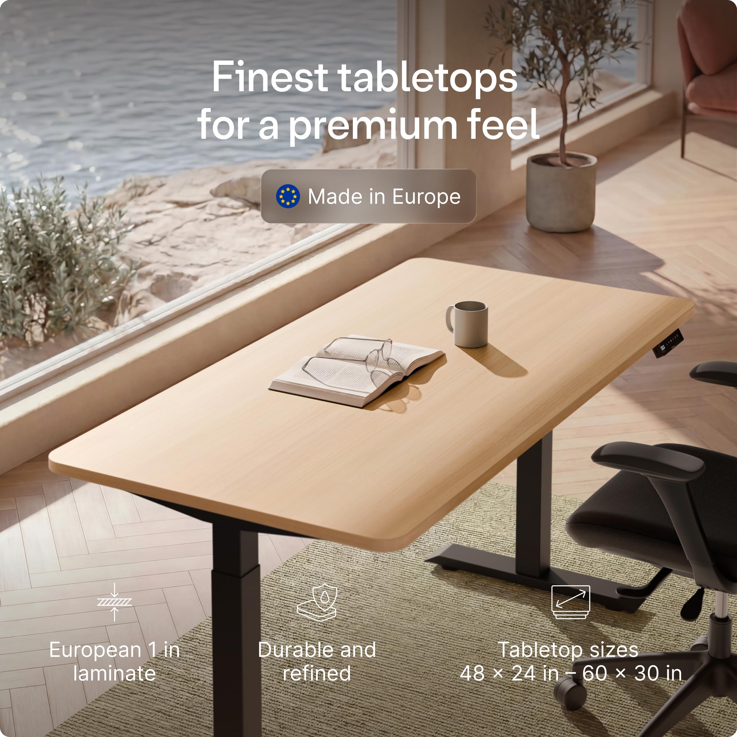 Black 60x28 in Electric Standing Desk, 1 Inch Thick Tabletop | Double Beam Frame, Holds 220lbs, Sit Stand, 3 Memory Height Adjustment, Extra Deep Table Top, Black Frame product image 21