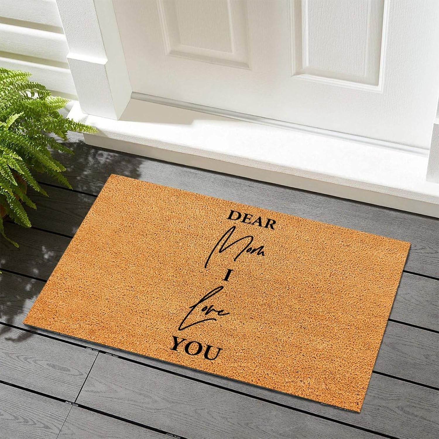 Coir Fiber Outdoor Door Mats for Outside Entry 16x24 Inch Dear Mom I Love You Funny Indoor Doormat Front Door Rug Easy Clean Home Decor for Entrance Office