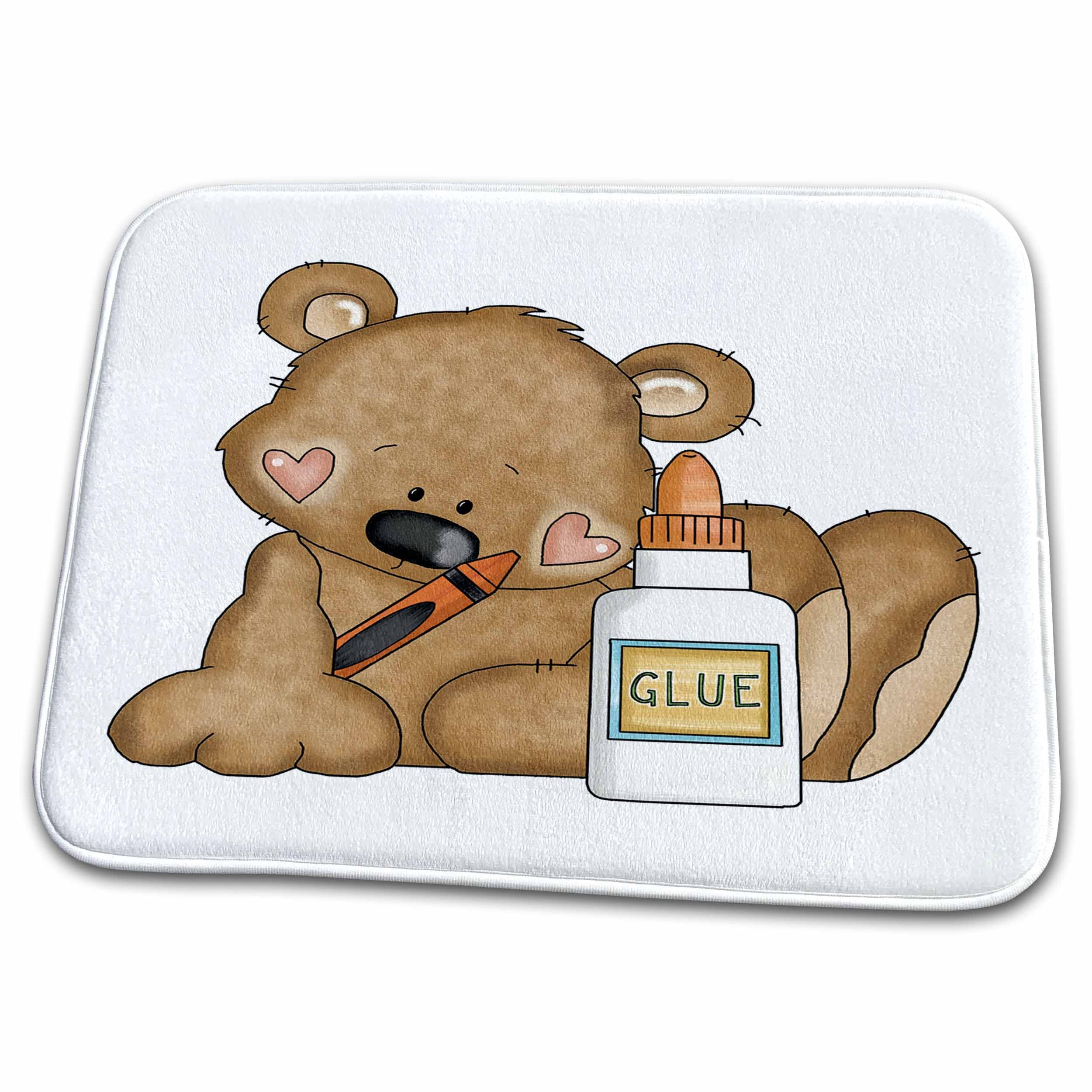 Dish Drying Mat - Cute Crafty School Bear With Crayon and Glue Cute Bears