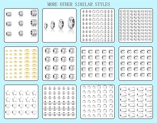 Miniatura 8 de 120 cuentas espaciadoras de metal de color dorado de 0.118, 0.118, 0.118 y 0.236 pulgadas, cuentas sueltas de acero inoxidable 304, cuentas sueltas
