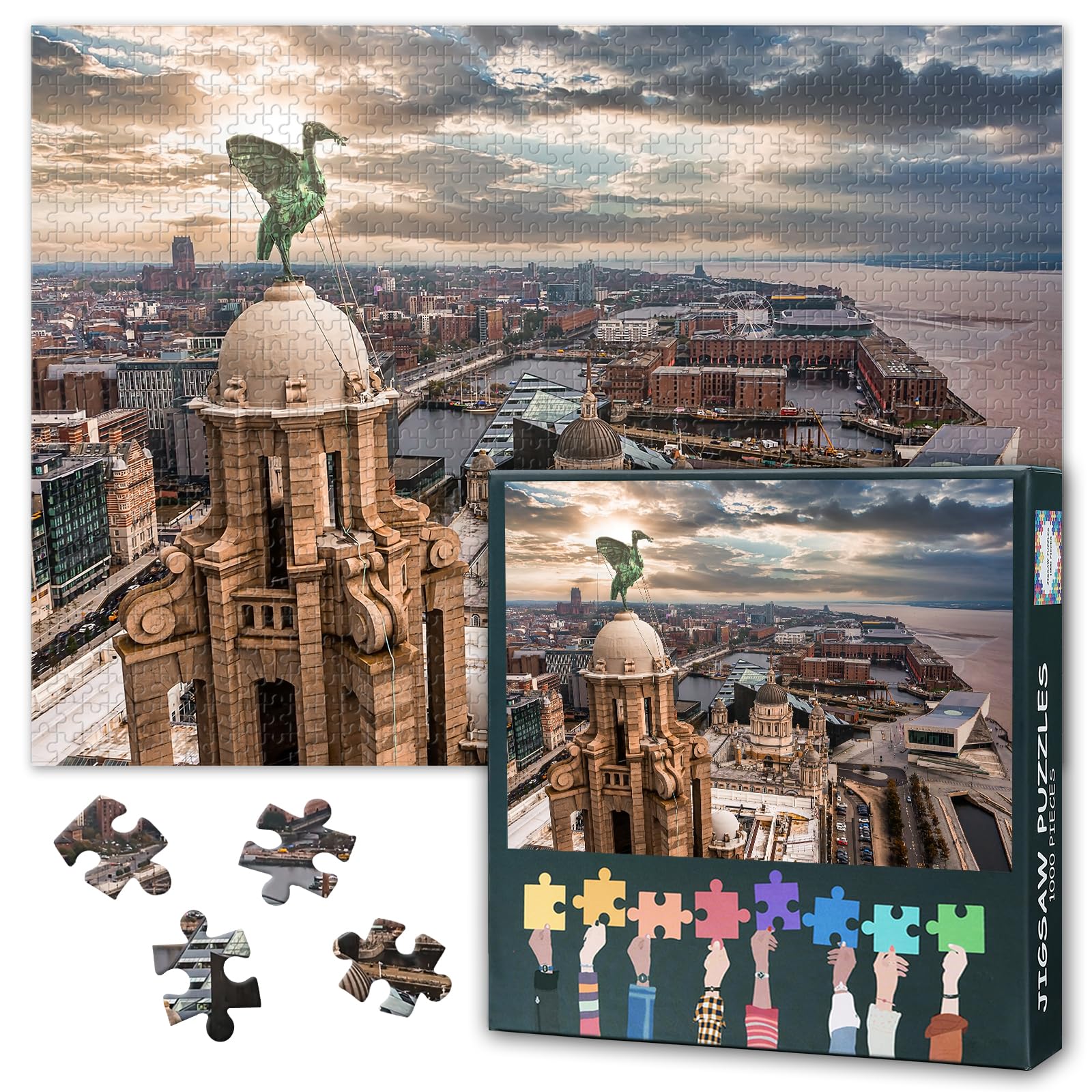 Liverpool UK Puzzles for Adults 1000 Pieces, the Tower of the Royal Liver Building Jigsaw Puzzles