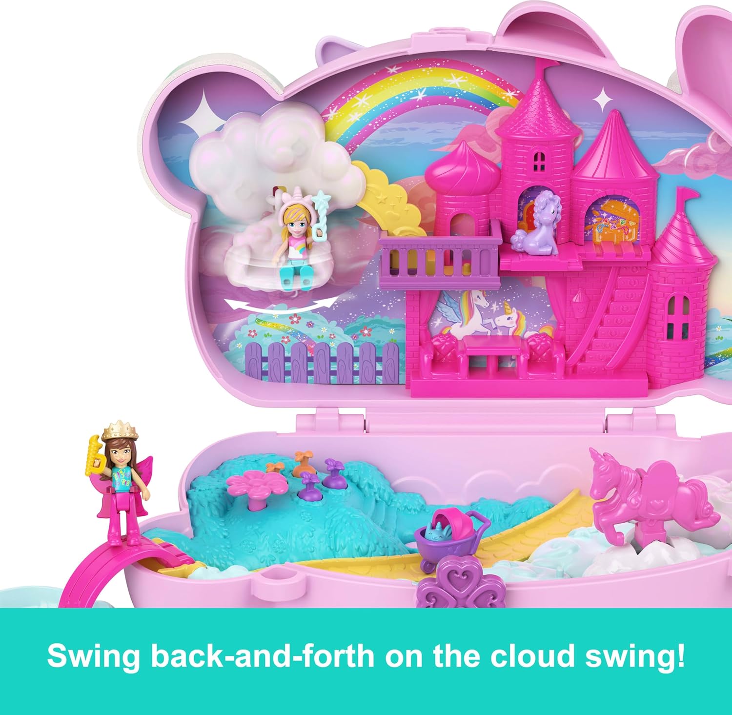 Polly Pocket Wearable Travel Toy with 2 Micro Dolls and 12 Accessories Including Pets, 2-in-1 Bunny Fun Compact Purse Playset with Bunny Unicorn Theme (Amazon Exclusive)