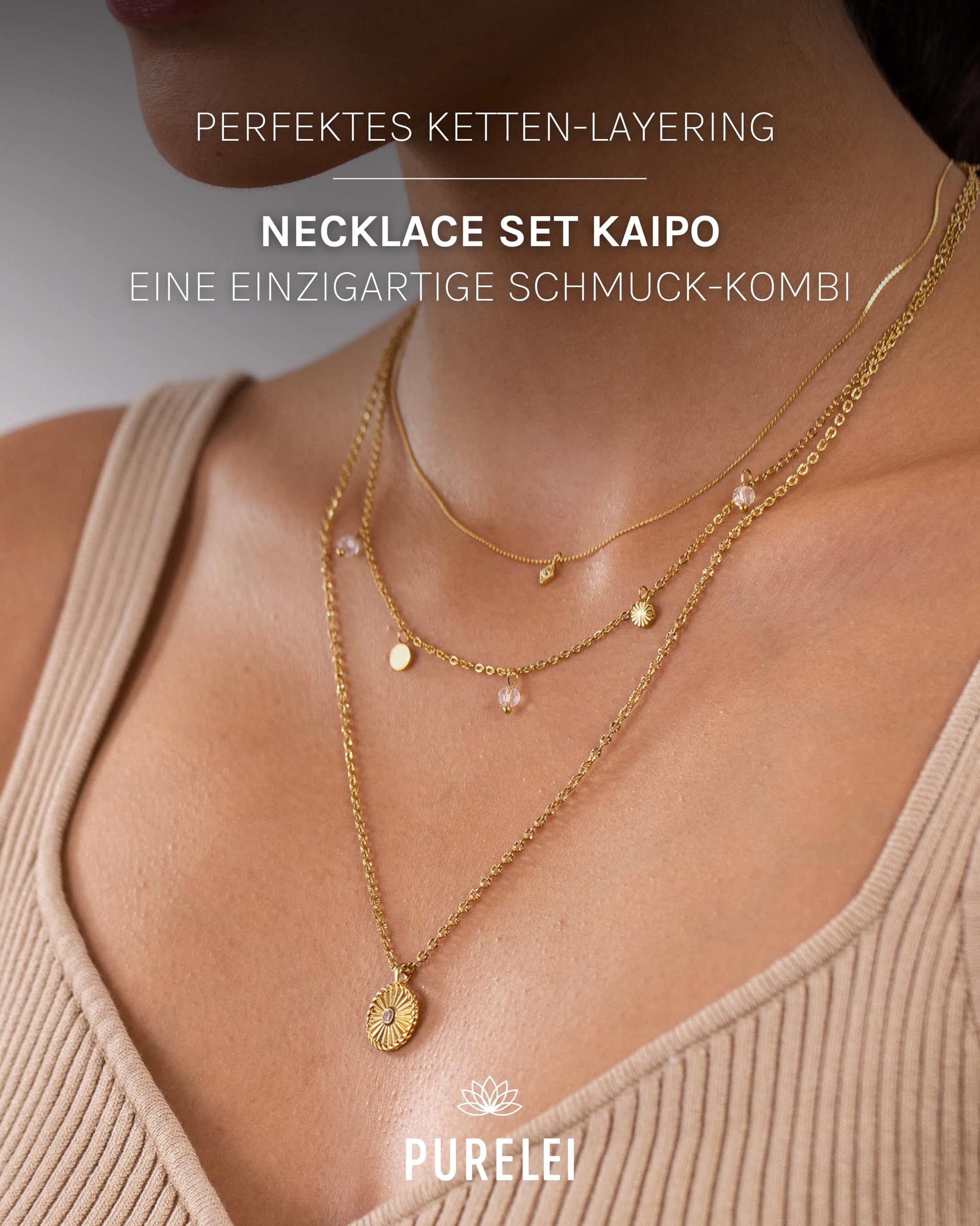Purelei Kaipo Ketten Set – Ketten für Damen aus langlebigem Edelstahl – Wasserfeste Ketten mit Anhänger – Verstellbare Länge – Halsketten für deinen individuellen Look