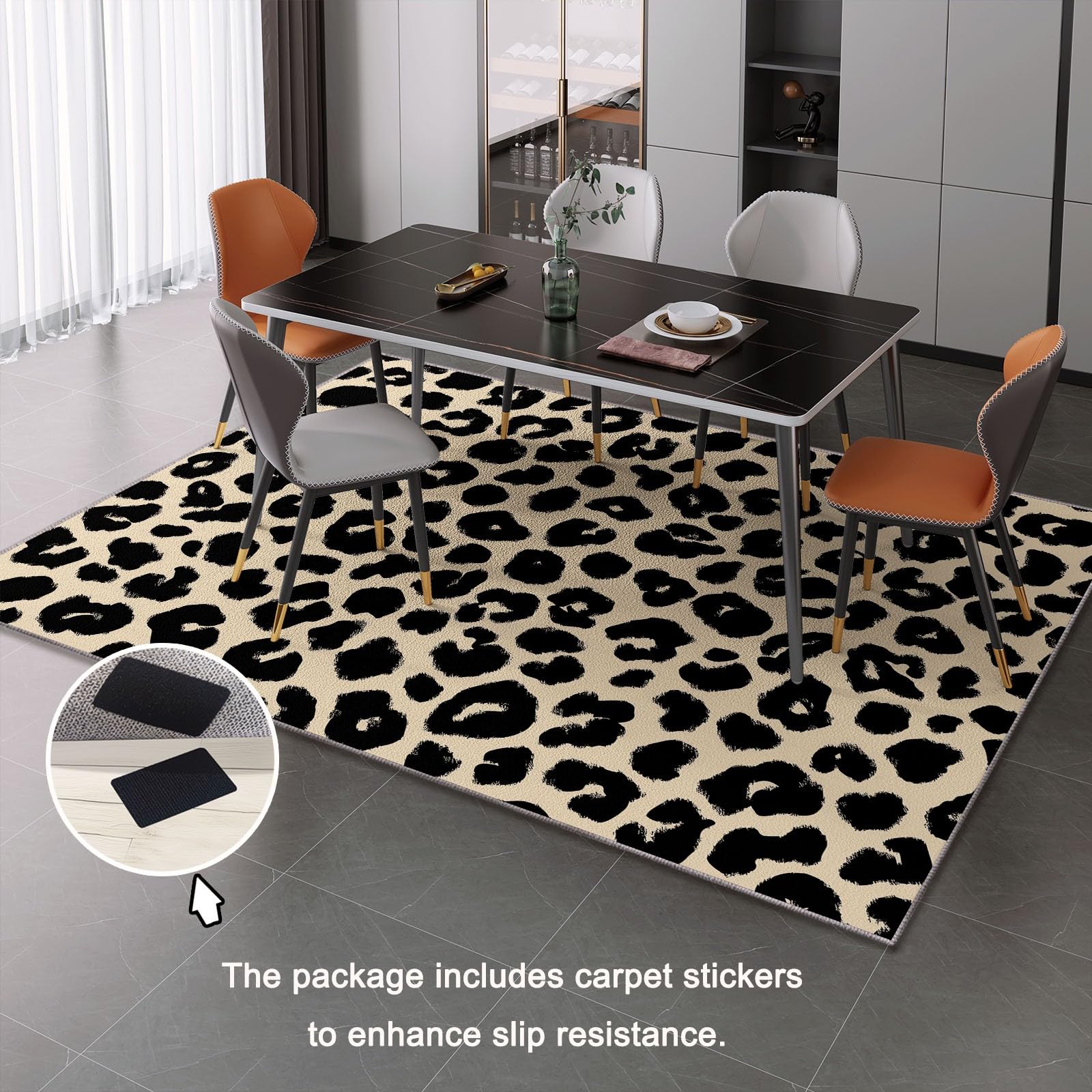 Waschbar Teppiche Indoor, Modern Modisch Schick Leopardenmuster Teppich Bodenmatte für Wohnzimmer Schlafzimmer, Rutschfester Teppich 120 x 180 cm für Flur, Eingang & Esszimmer, Beige