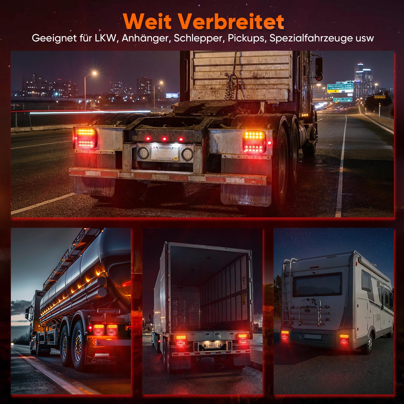 Feux arrière LED sans fil pour remorque avec aimant - Ensemble de feux arrière sans fil 12/24V, étanche et rechargeable par USB, pour caravane, camion et transporteur