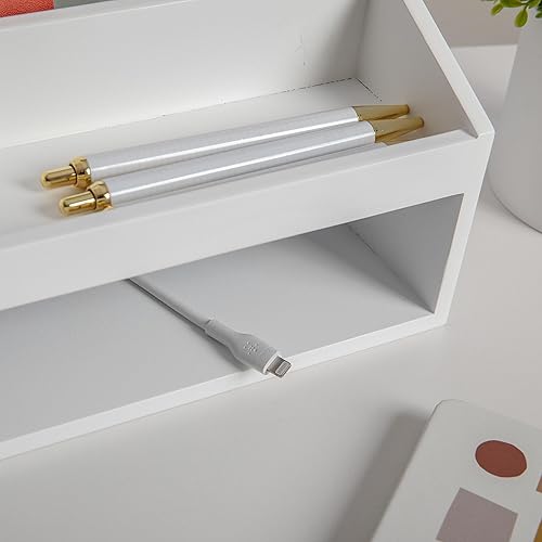 Miniatura 7 de Martha Stewart Weston - Organizador de escritorio de madera con compartimento inferior abierto, organizador de almacenamiento multiusos de madera de