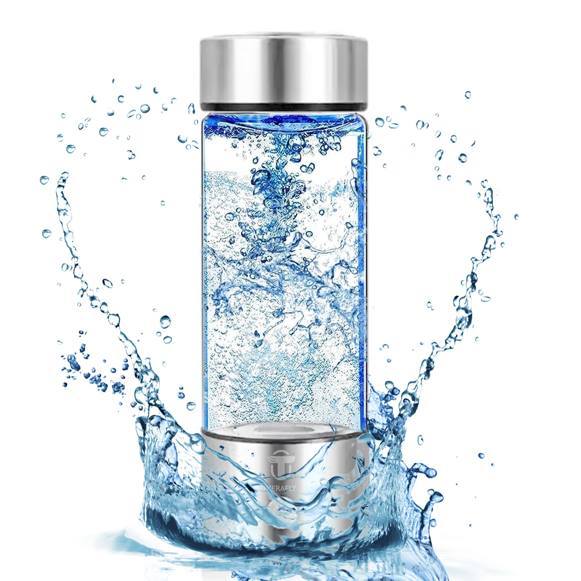 Hydrogen Water Bottle 14oz - Portable Rechargeable Water Purifier Generator Machine, Health Boosting Ionizer 420ml Cup for Home, Office & Travel with SPE & PEM Technology - Silver