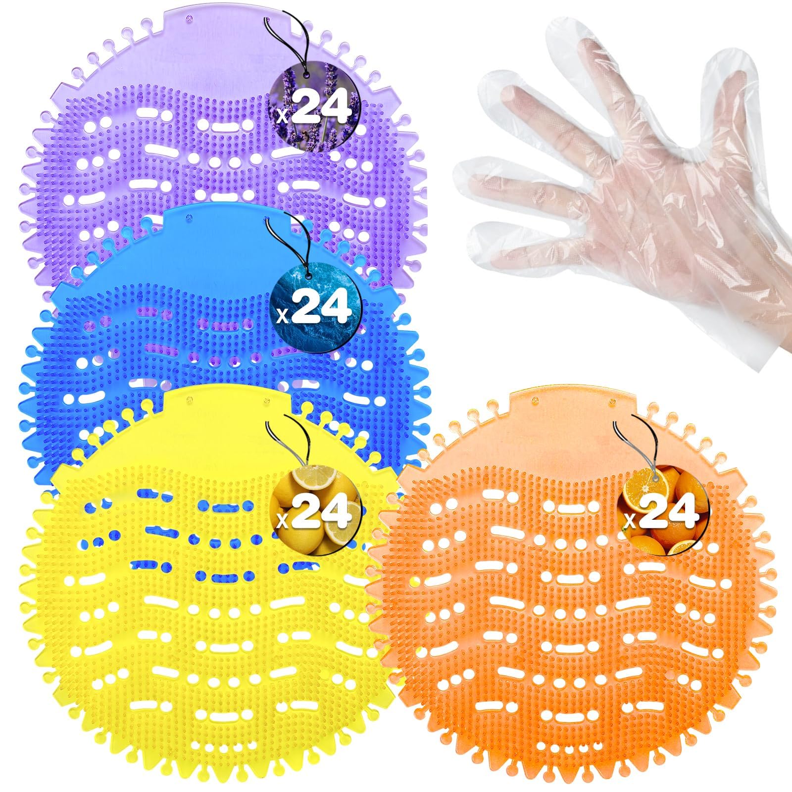 96 Pack Urinal Deodorizer Screen with 100 Gloves, Odor Protection
