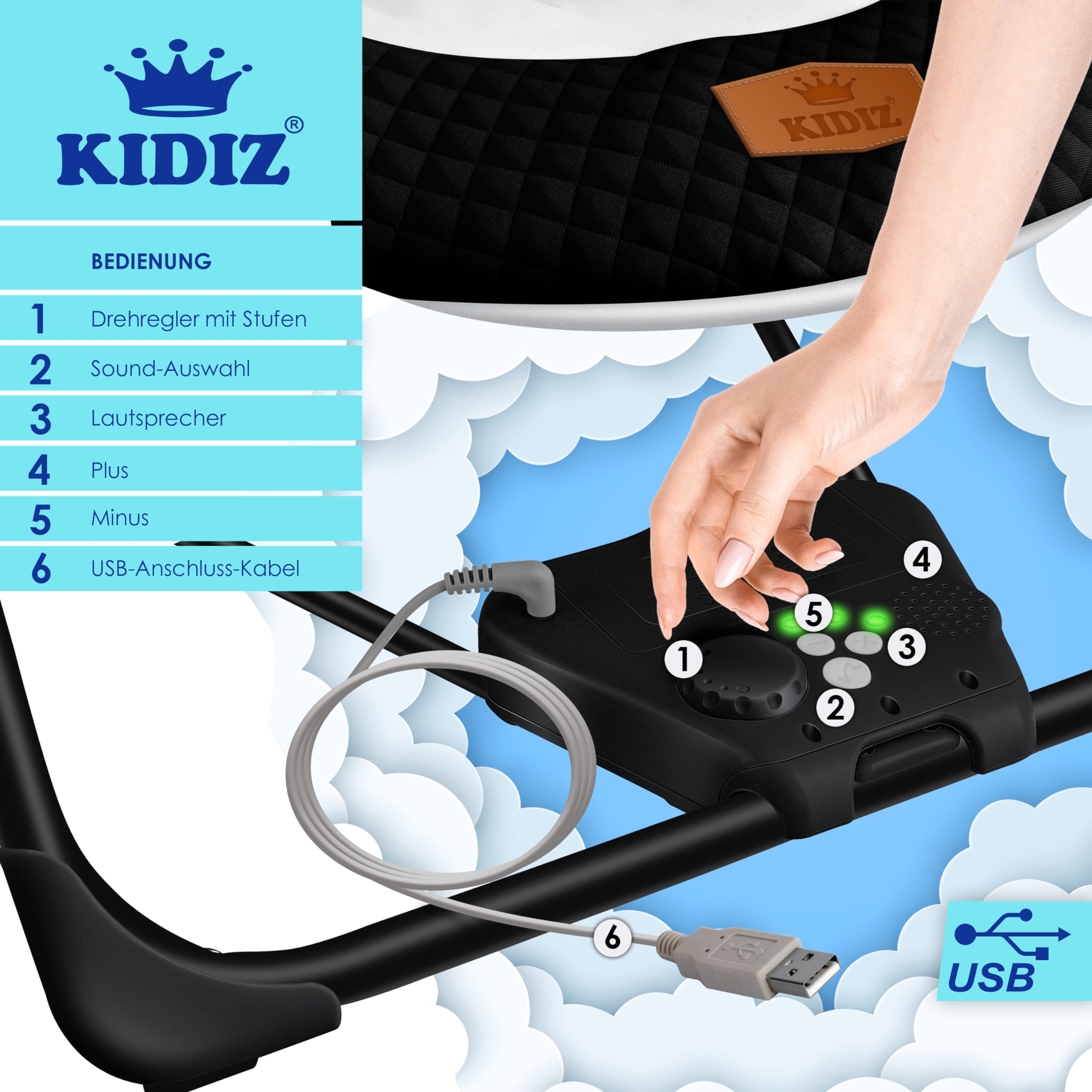KIDIZ® Balançoire bébé 5 Vitesses Pliable transat Chaise Haute Arche Jeu Jouets Sons Nature