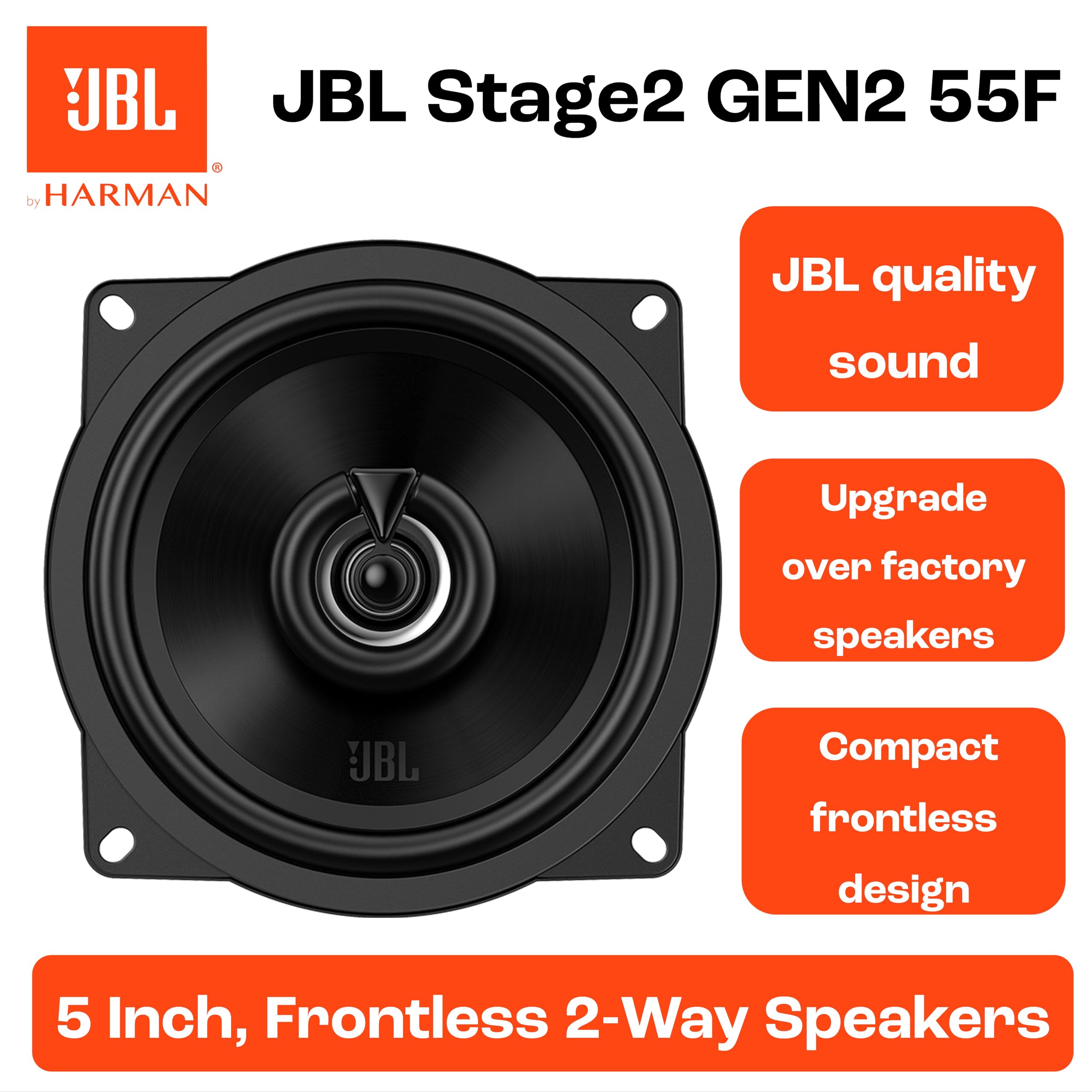 JBL Stage2 55F 400W 2 Way Coaxial Car Speaker, 5.25-Inch size