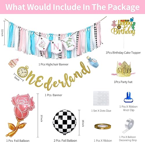 Miniatura 3 de Decoraciones de fiesta de primer cumpleaños de Alicia Princess Wonderland, suministros de fiesta de primer cumpleaños con temática de Alicia,