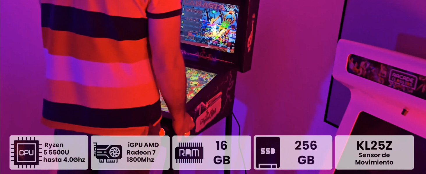 Máquina De Pinball Virtual Con Pantalla De 18.5" Y Backglass De 15" | AMD Ryzen 5, 16GB RAM, 256GB SSD, Más De 500 Mesas VPX Y 900 Juegos Arcade Verticales, Sensor De Golpes KL25Z