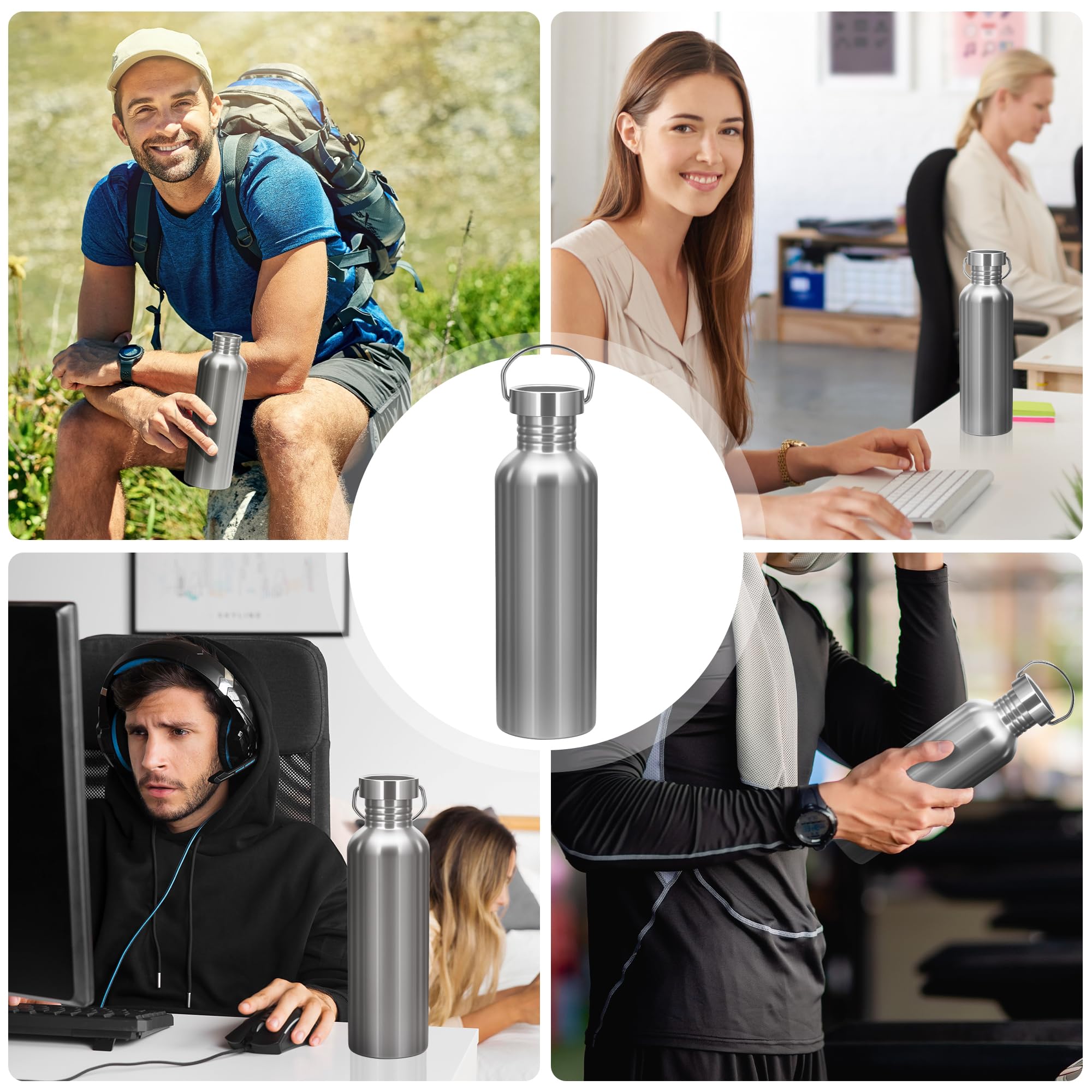 Botella Agua Acero Inoxidable 1000ML (1 Litro) - Cantimplora Acero Inoxidable Sin BPA, Reutilizable Ligera y Sin Fugas, Dos Tapas para Gym, Gimnasio, Deporte, Oficina y Niños