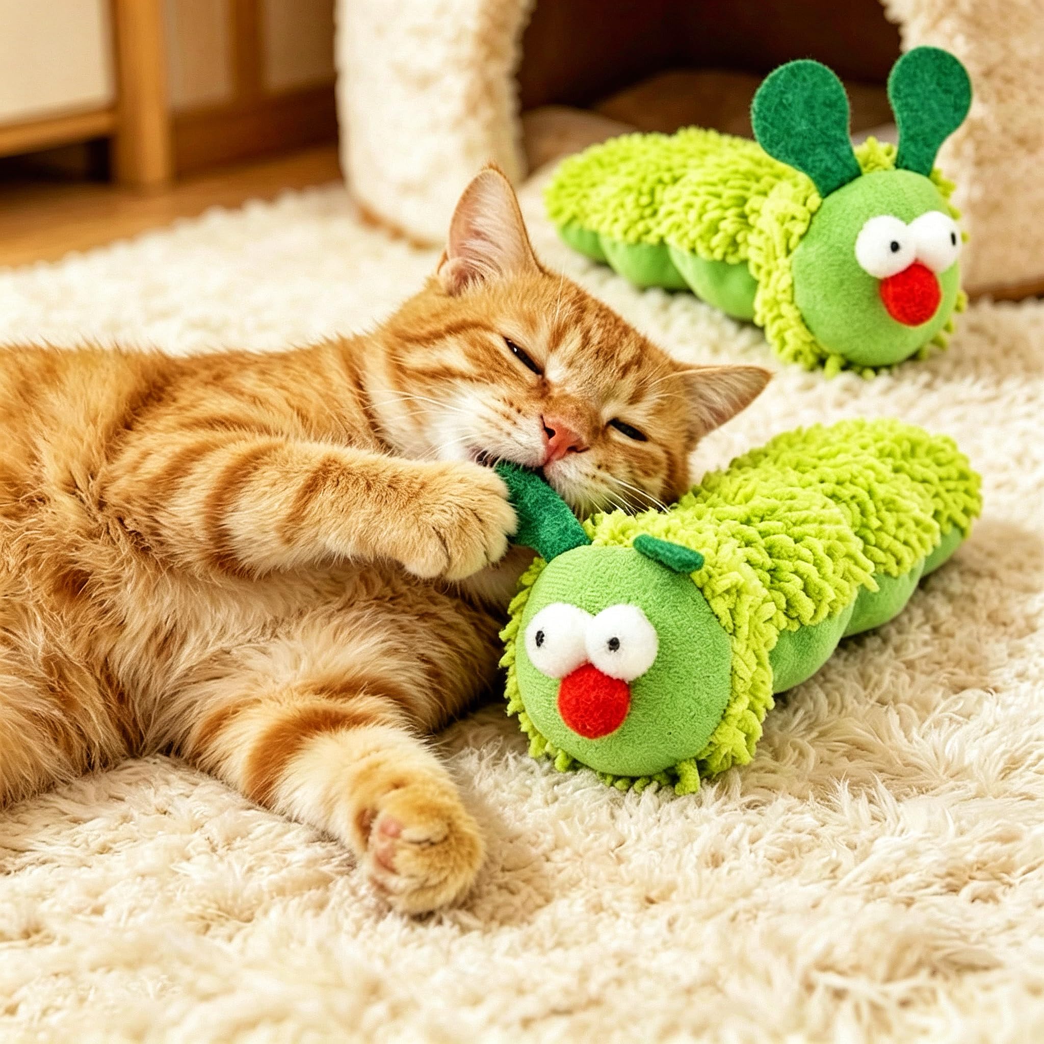 Sunkizzrs® 2-Pack Catnip Caterpillar Toys for Cats — Interactive Bite-Resistant Cat Kicker Toy with Crinkle Paper — Catmint Toys Pet Self-Amusement Toy Soft Durable Kitten Pillow Scratch-Resistant-image-39