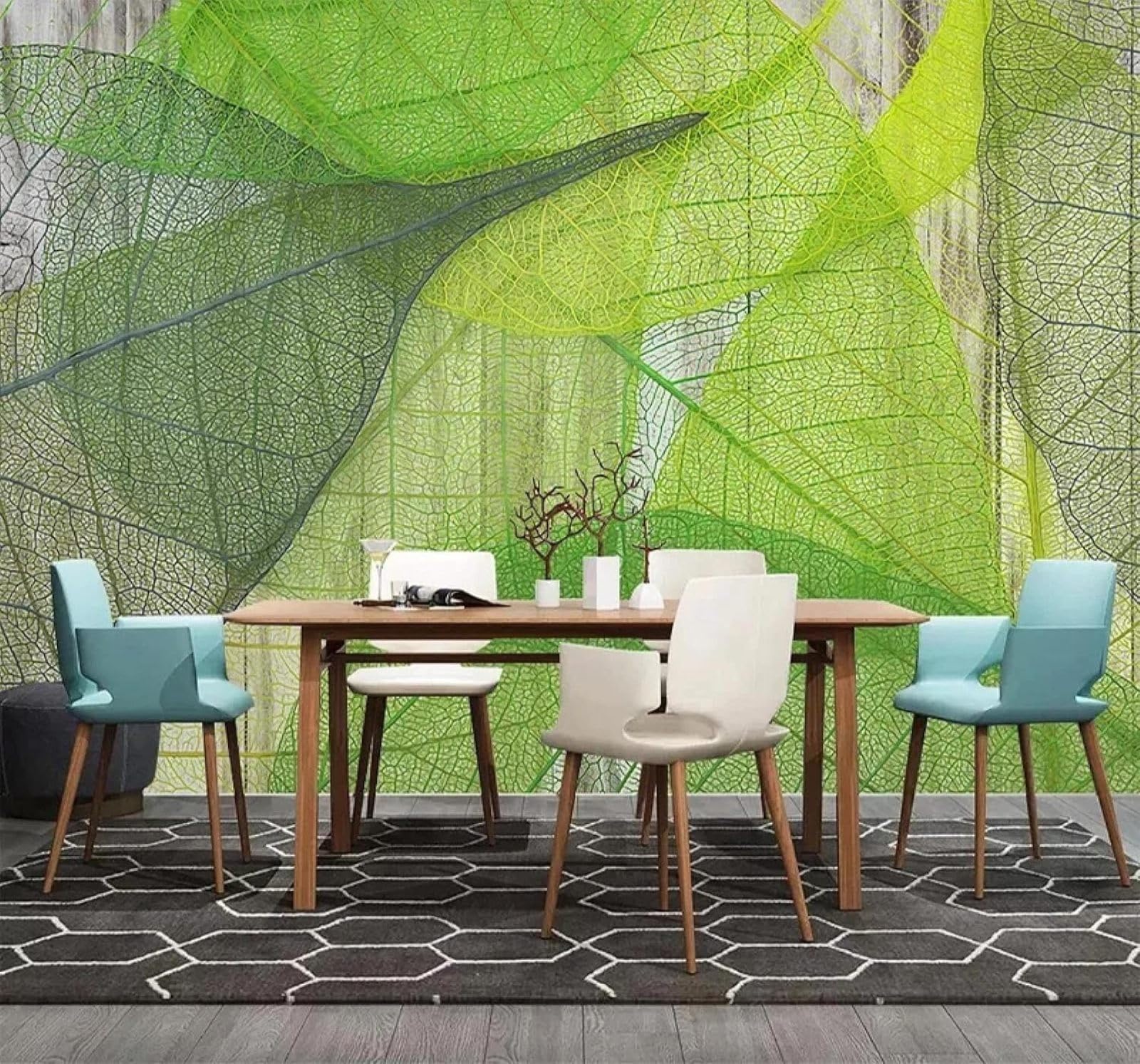 Tzxztt Minimalist Fresh Green Leaves Texture Art Modern 3D Wallpaper Premium Textured Silk Neutral Tones Material Ideal for Living Room Bedroom-150cm×105cm