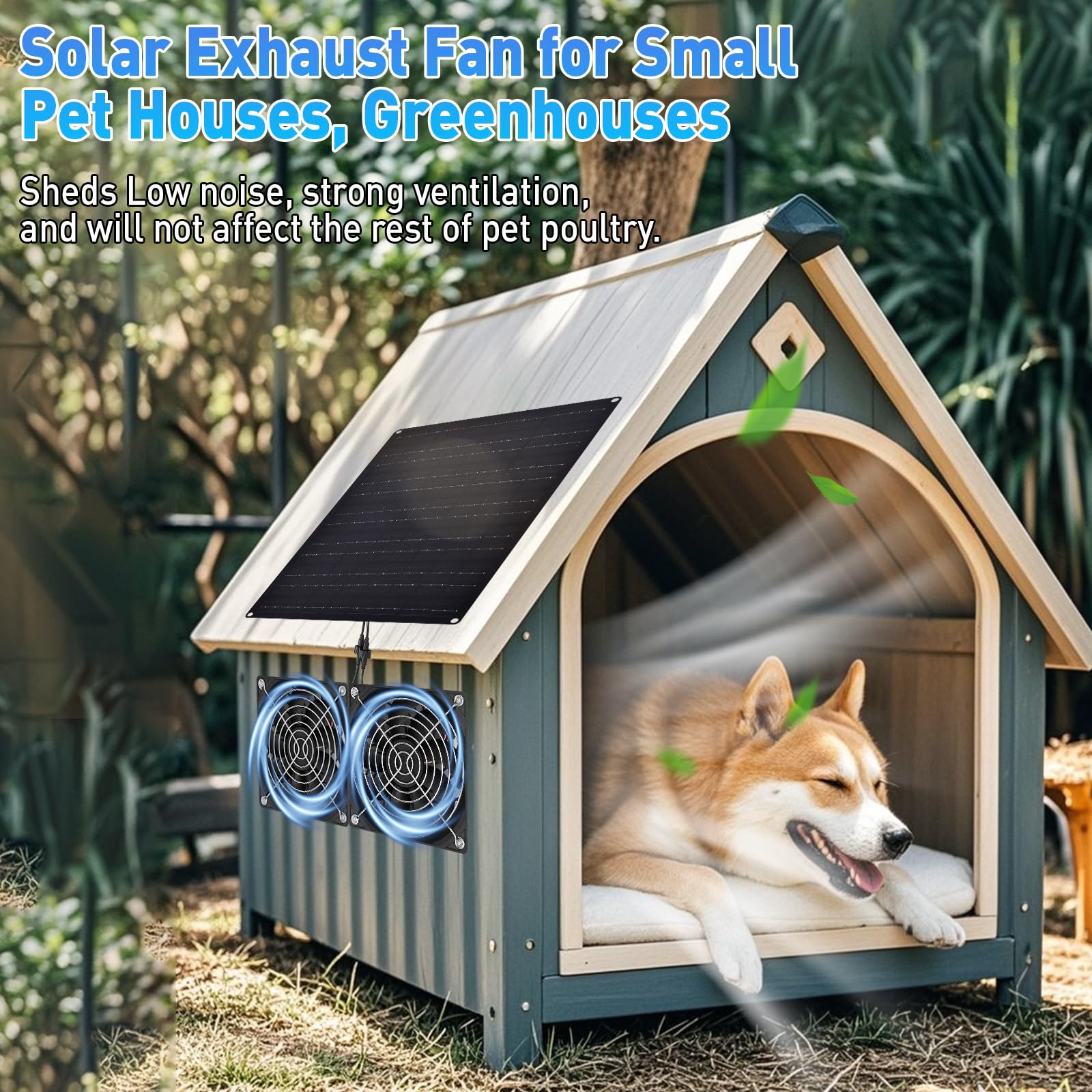 Ventilatore a energia solare, ventilatore con pannello solare da 15 W, ventilatore di ventilazione e aspirazione a energia solare, impermeabile per capanni da esterno, pollai, serre e cucce per cani