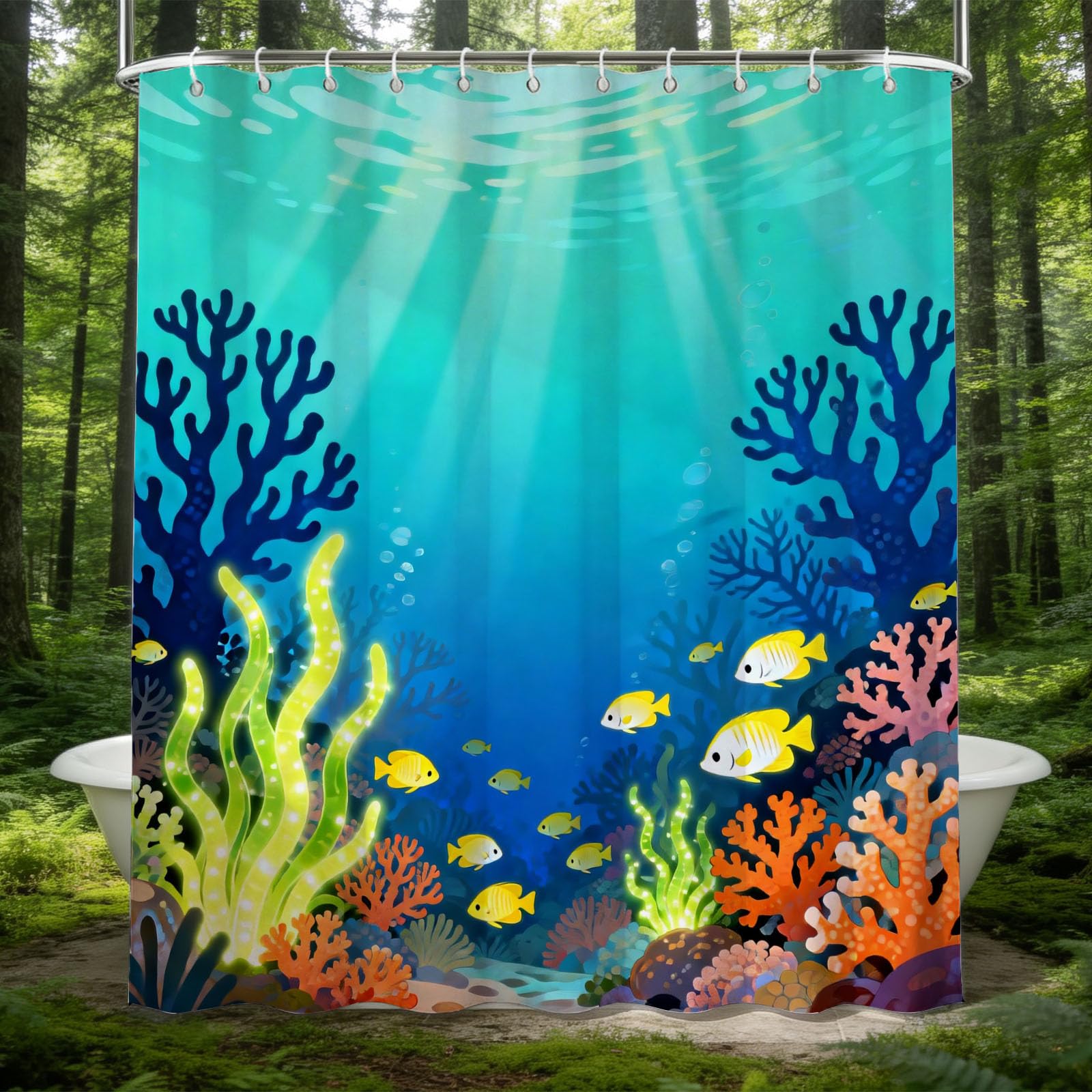 Hongduo 3D the Underwater World Shower Curtain for Stalls Bathtubs Tropical Fish Bathroom Decor Shower Curtain Set Polyester Fabric Waterproof 180x200cm/71X79 Inch with Hooks
