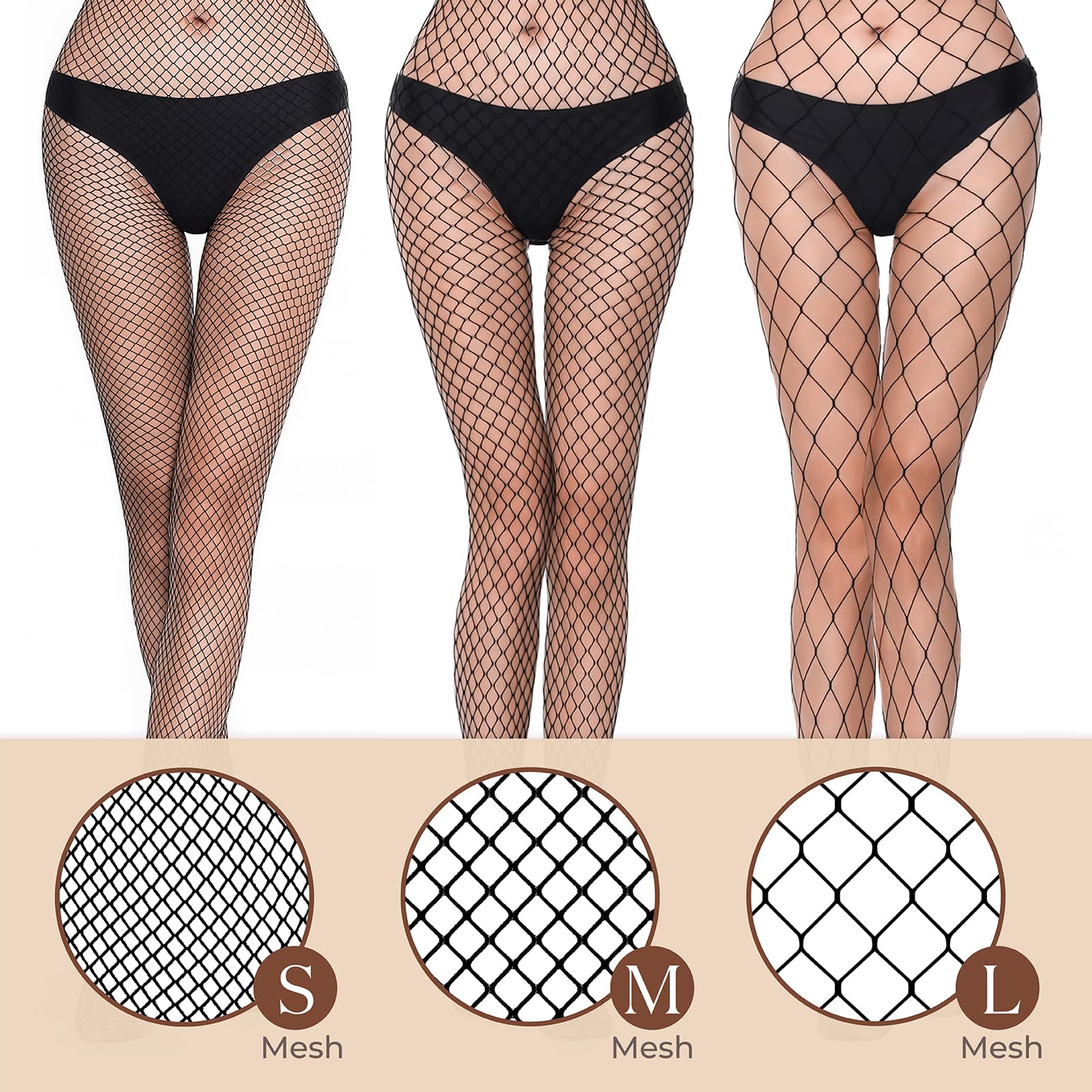 Fishnet Stockings for Women, High Waist Tights Fishnet Stockings, Black Thigh High Pantyhose, One Size Fit All: Black-3 Pair