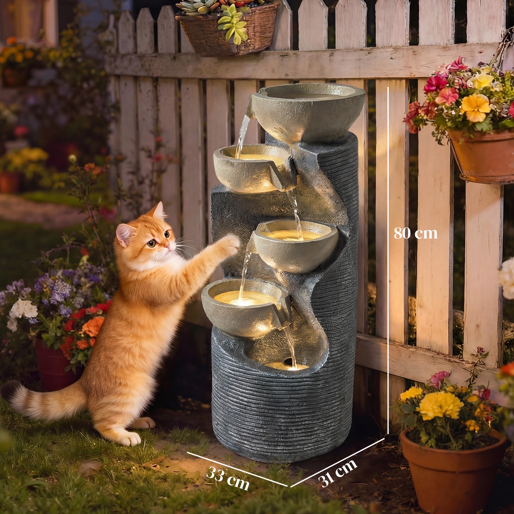 Outsunny Fontaine à Saut Fontaine de Jardin à 5 Niveaux avec Pompe D'éclairage LED Aspect Pierre, Fontaine D'intérieur Réglable Jeu D'eau Fontaine Décorative pour Jardin Terrasse 33 x 31 x 80 cm