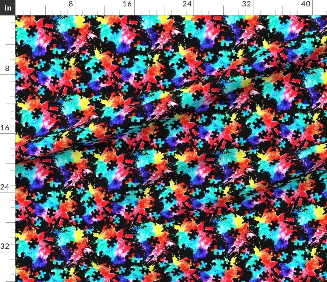 Spoonflower Fabric - Watercolor Autism Awareness Puzzle Piece Printed on Petal Signature Cotton Fabric by The Yard - Sewing Quilting Apparel Crafts Decor
