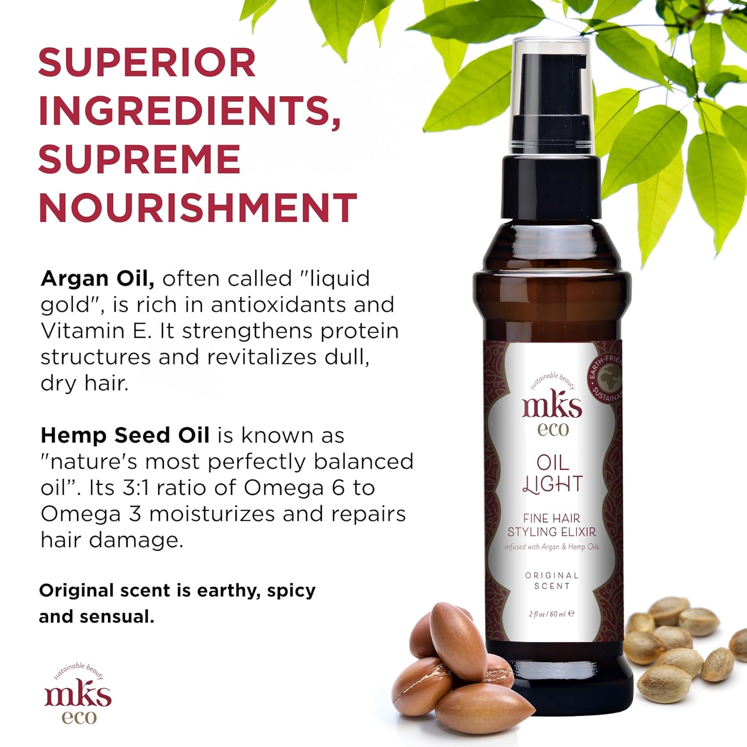 MKS eco Oil Light - 2 fl oz - Hair Styling Elixir - Moroccan Argan Oil, Hemp Seed Oil - Ideal for Fine Hair - Moisturize, Nourish Hair & Control Frizz - Vegan & Cruelty Free - Image 4