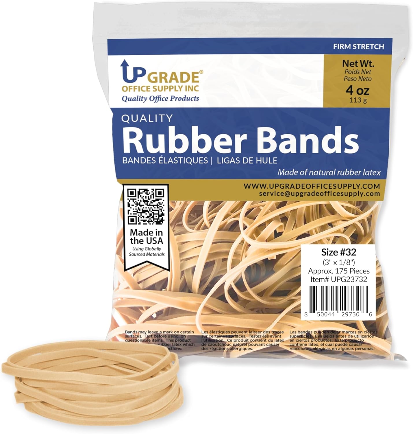 Upgrade Office Supply Rubber Bands, Size 32 (3 x 1/8), 1/4 lb, 40-Pack, USA