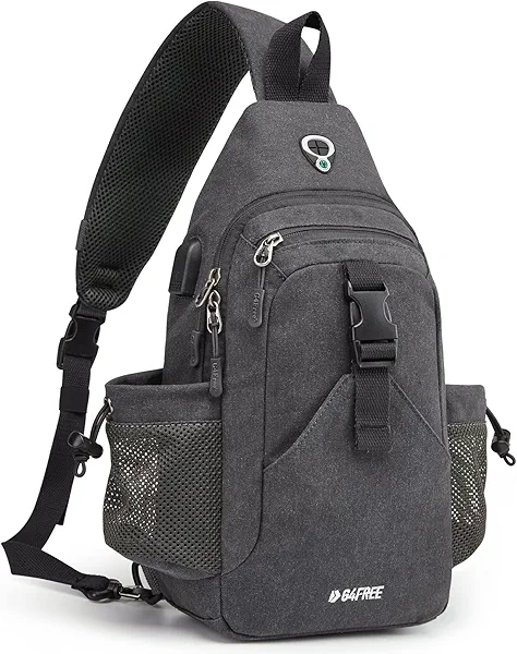 G4Free Canvas Sling Bag Crossbody Backpack with USB Charging Port & RFID Blocking, Hiking Daypack Chest Bag for Women Men