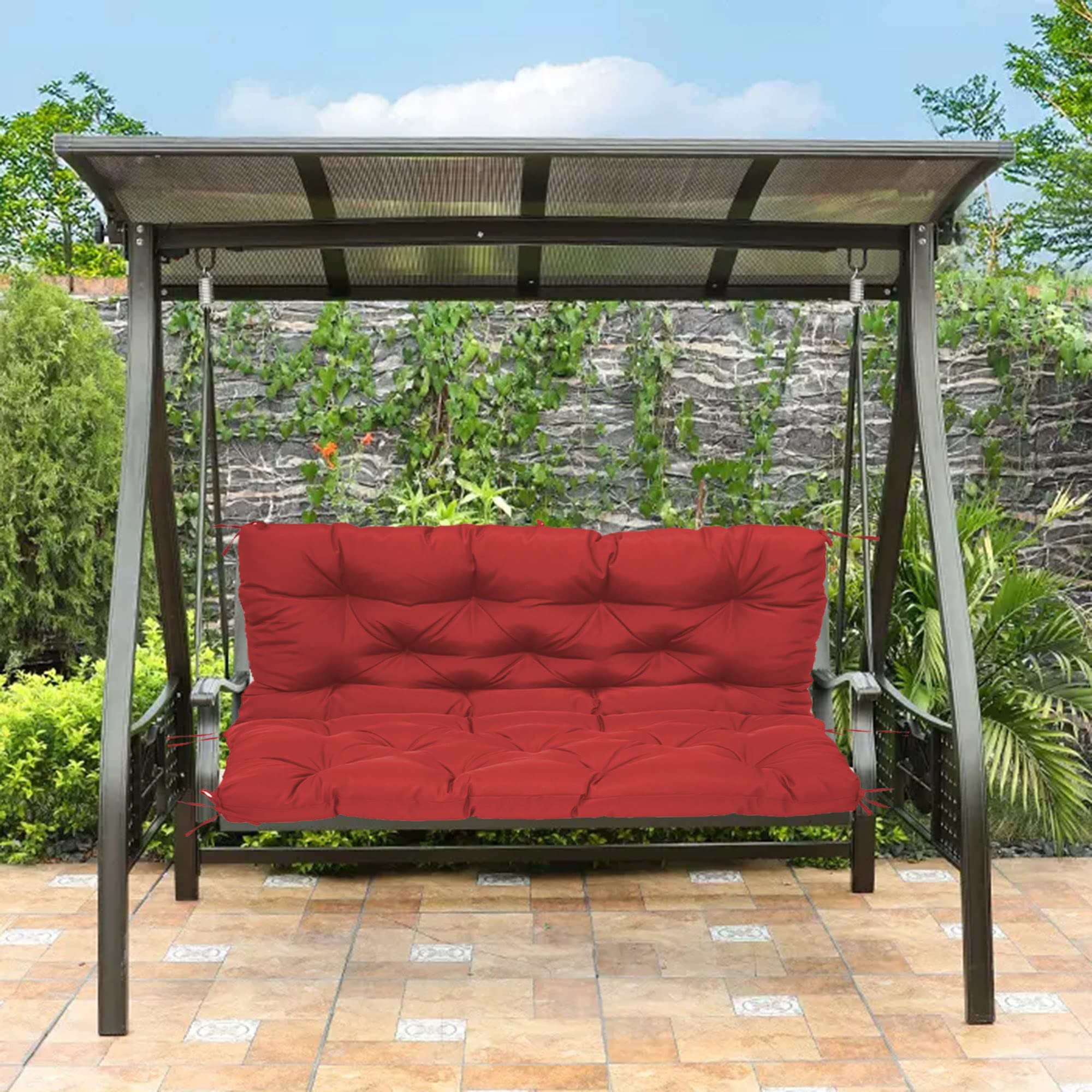 Coussin de balancelle imperméable avec dossier épais pour 2 ou 3 places - Coussin avec baldaquin, banc - 150 x 100 x 10 cm, rouge