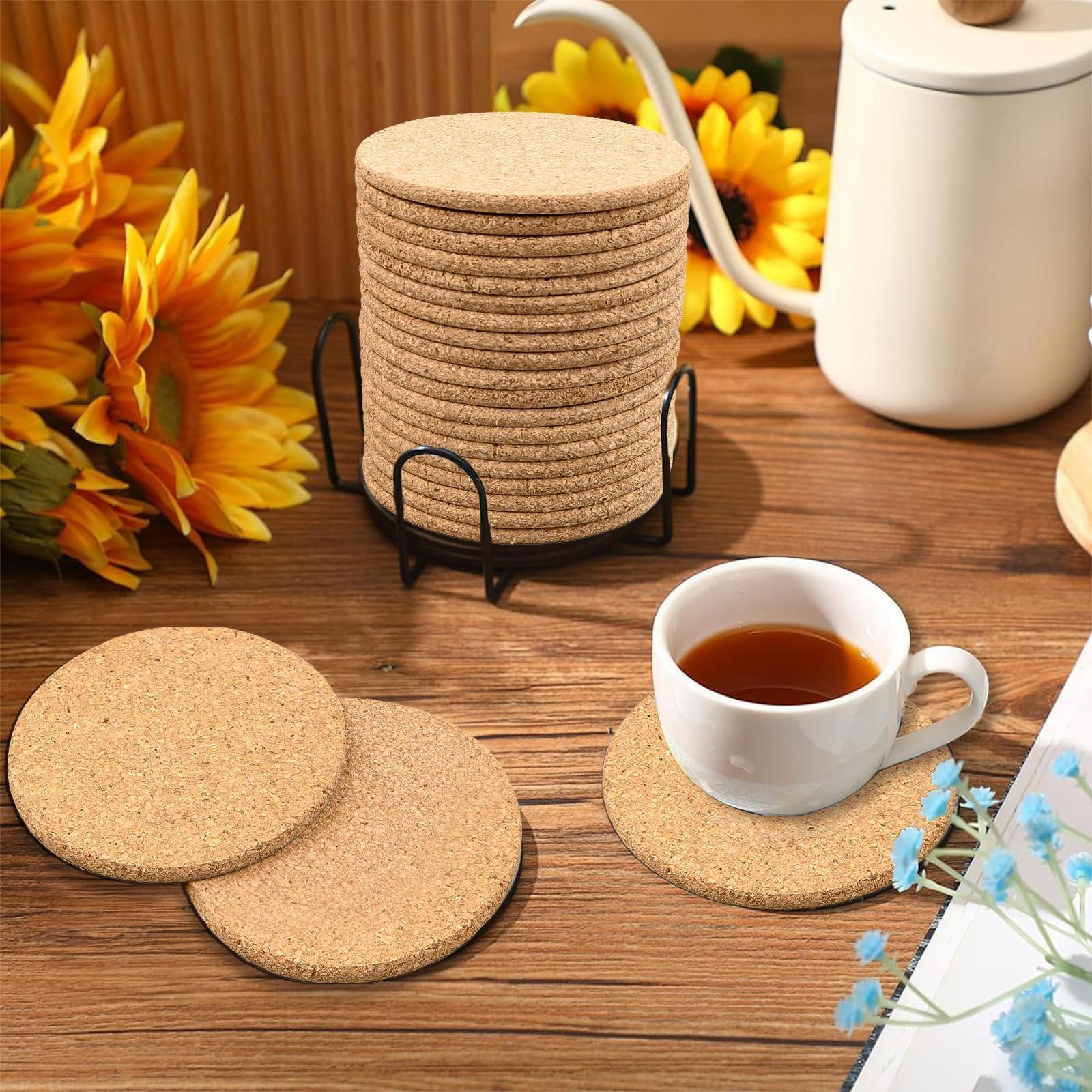100 posavasos redondos de corcho, posavasos de corcho reutilizables de 9 cm, posavasos de corcho de cristal adecuados para casa, oficina, bar, restaurante