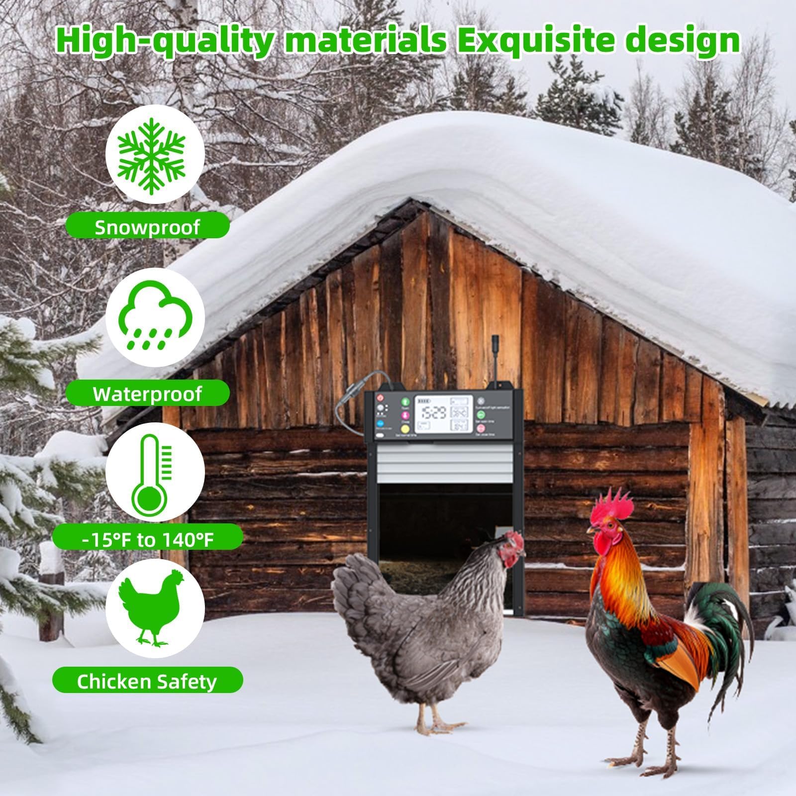 Shinmax Porta Automatica Solare Intelligente Per Pollaio Con App WiFi 2,4 GHz, Sensore Di Luce, Timer, Anti-Schiacciamento, Display LCD, Batteria Ricaricabile 4000mAh