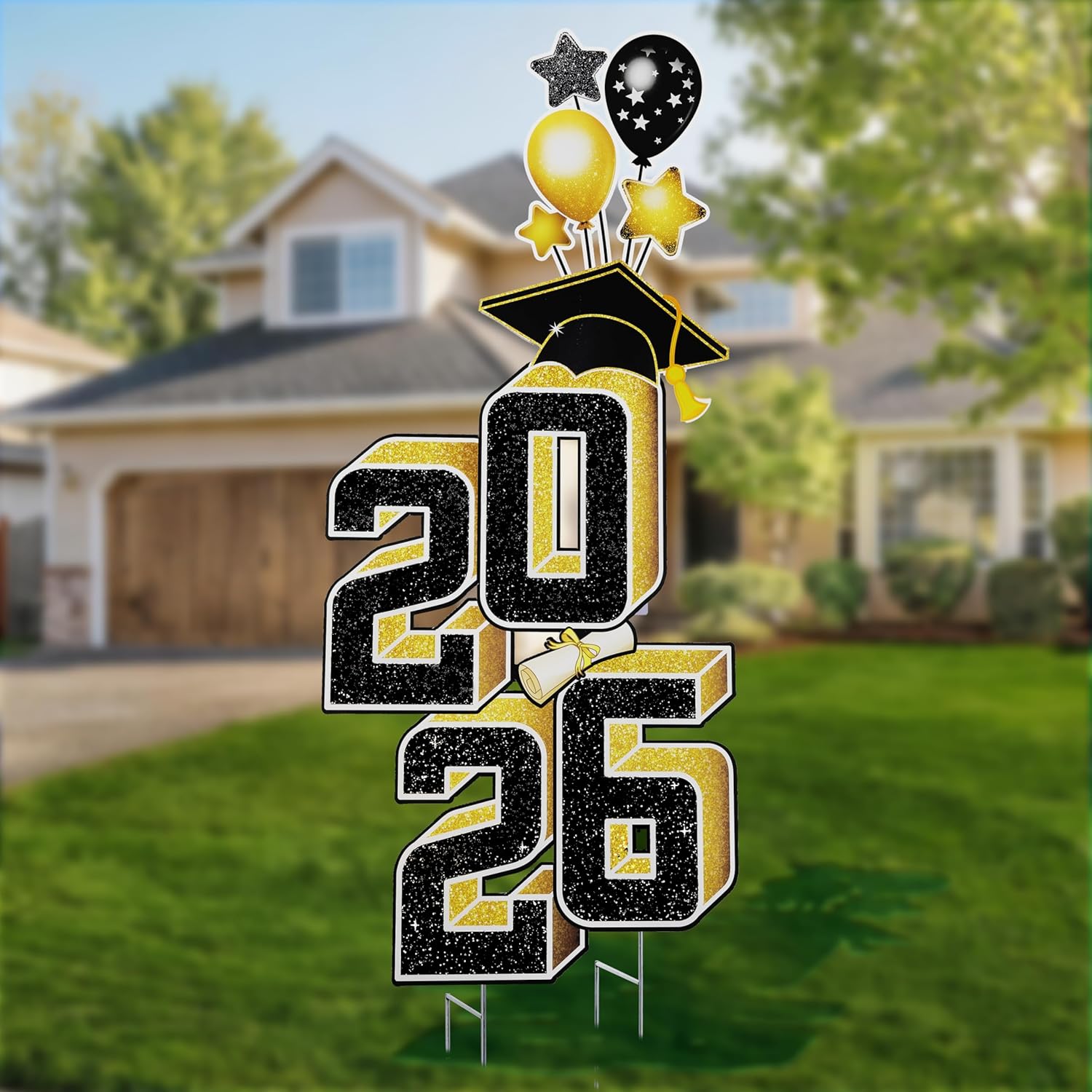JOYIN 2.8FT Graduation Yard Sign Class of 2026, Black & Gold Graduation Decorations Class Of 2026 For High School College Graduation Supplies