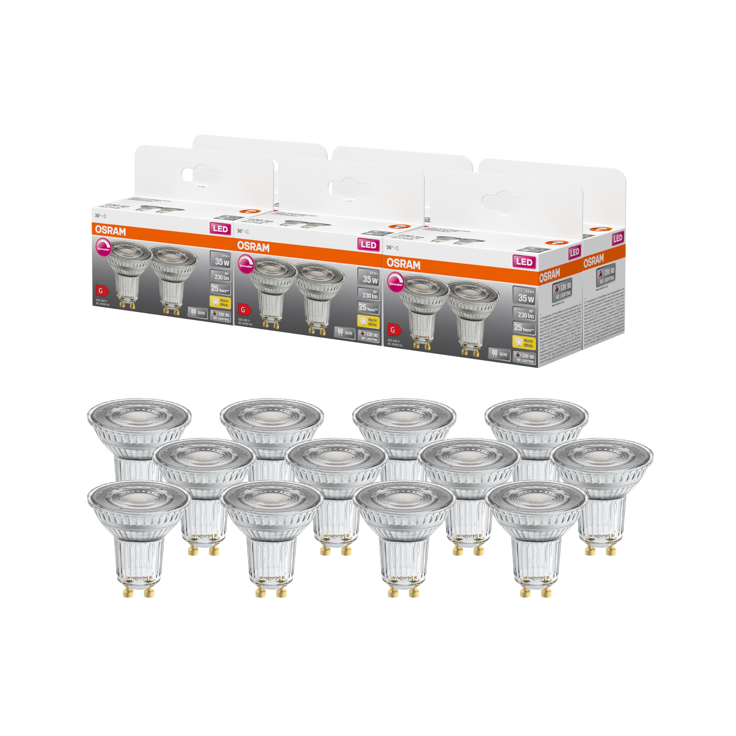 Osram Lamps Superstar Reflektorlampe für GU10-Sockel, klares Glas,Warmweiß (2700K), 230 Lumen, Ersatz für herkömmliche 35W-Leuchtmittel, dimmbar, 6-er Pack