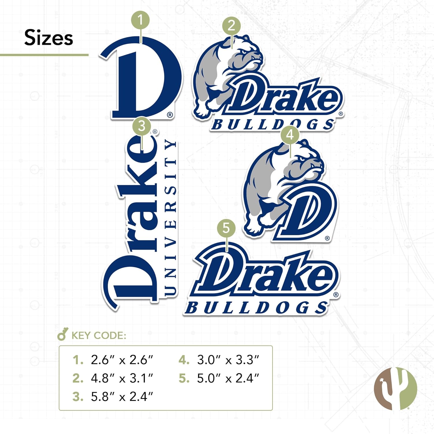 Desert Cactus Drake University Sticker Bulldogsr Vinyl Decals Laptop Water Bottle Car Scrapbook Sheet T2 (Type 2-3) - Image 3
