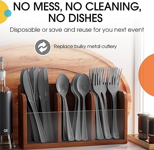 Miniatura 5 de Cucharas desechables de plástico plateado, 200 piezas, cubiertos desechables de plástico plateado resistente, cubiertos desechables plateados,