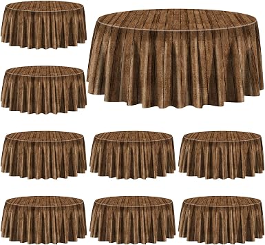 9 Pcs Wood Grain Tablecloths for Round Table Western Party Decorations Plastic Western Party Tablecover for Cowboy Party Decorations Little Cowboy Birthday Baby Shower Vintage Farmhouse, 84 x 84in 9