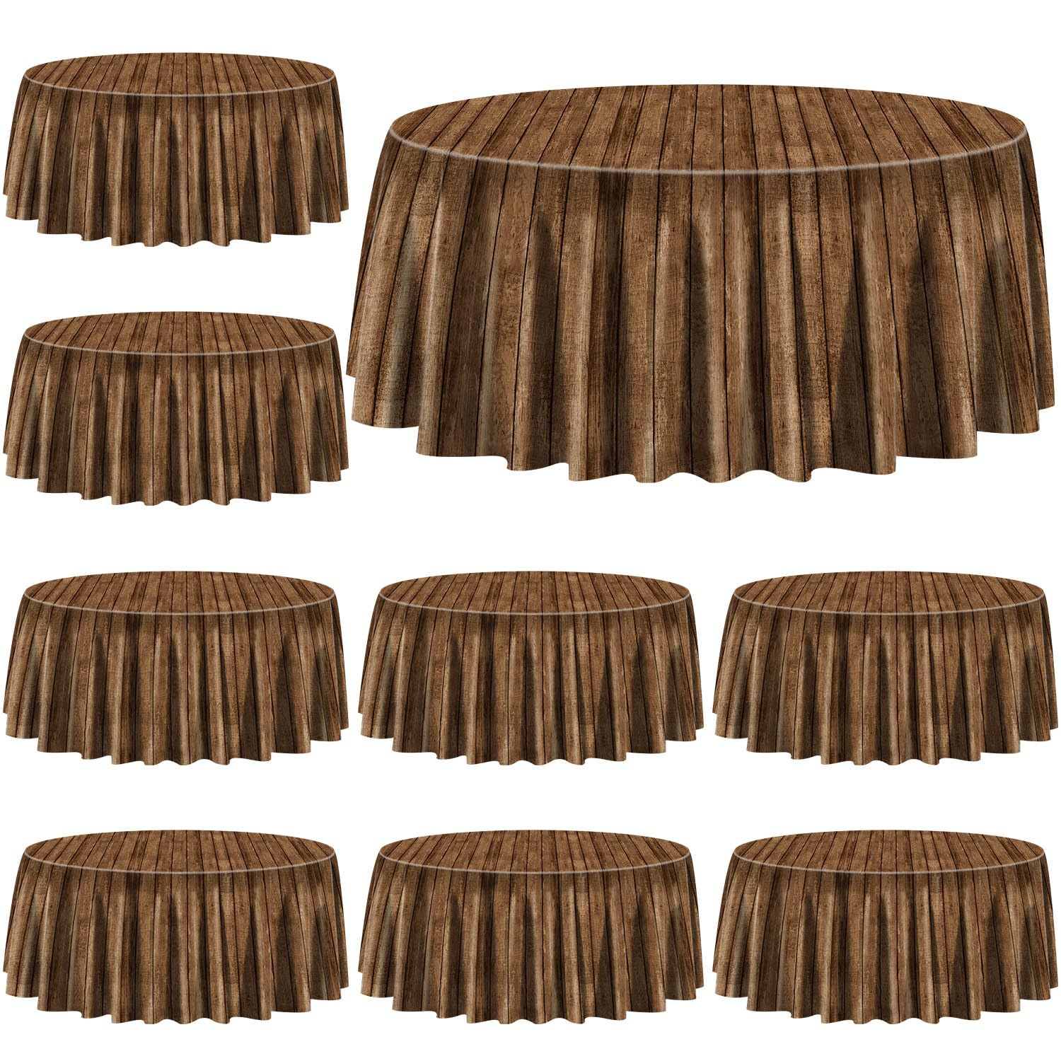 9 Pcs Wood Grain Tablecloths for Round Table Western Party Decorations Plastic Western Party Tablecover for Cowboy Party Decorations Little Cowboy Birthday Baby Shower Vintage Farmhouse, 84 x 84in (9)