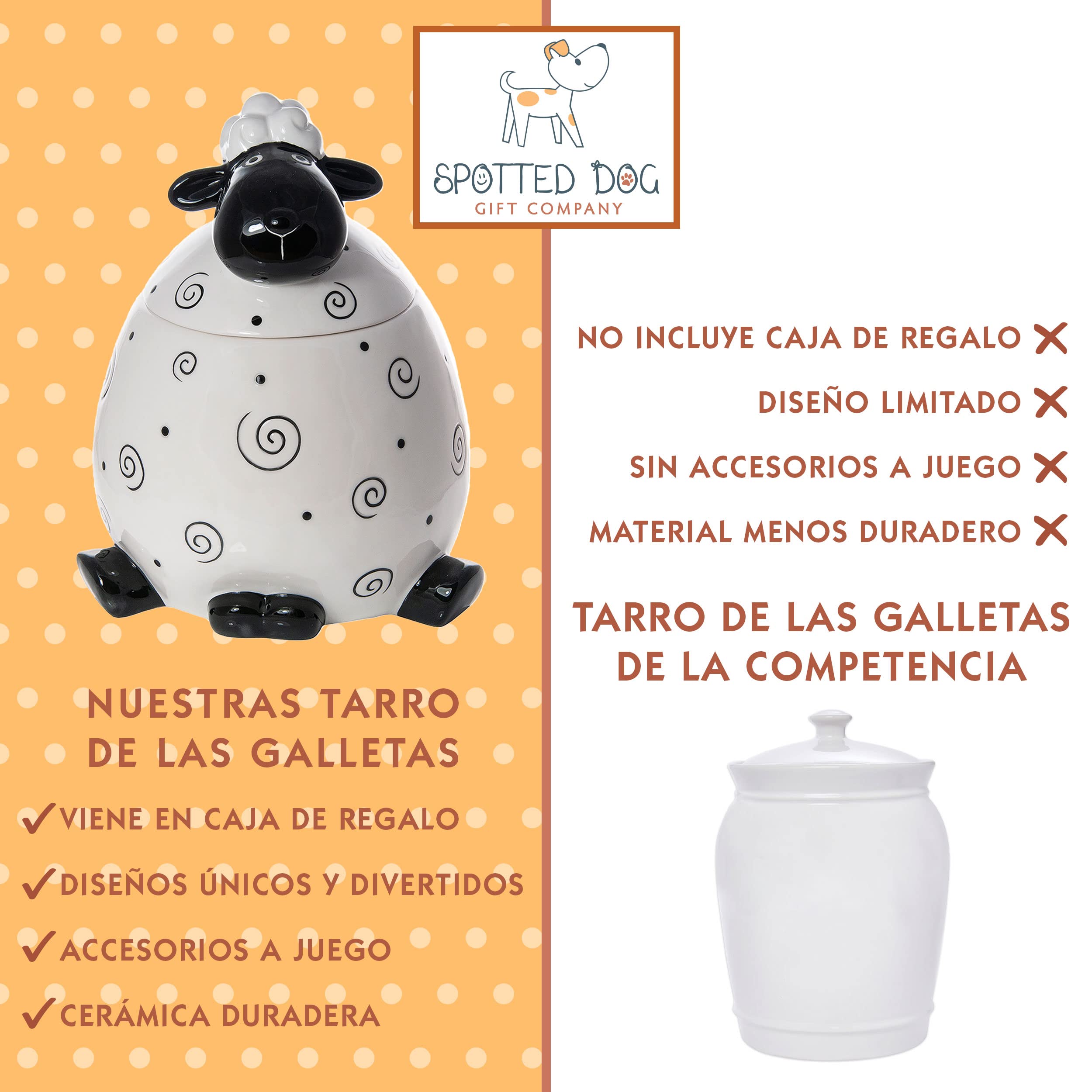 SPOTTED DOG GIFT COMPANY Bote Galletas de Cerámica con Oveja, 2200 ml Galletero Negro y Blanco con Tapa, Regalo para Amantes Animales
