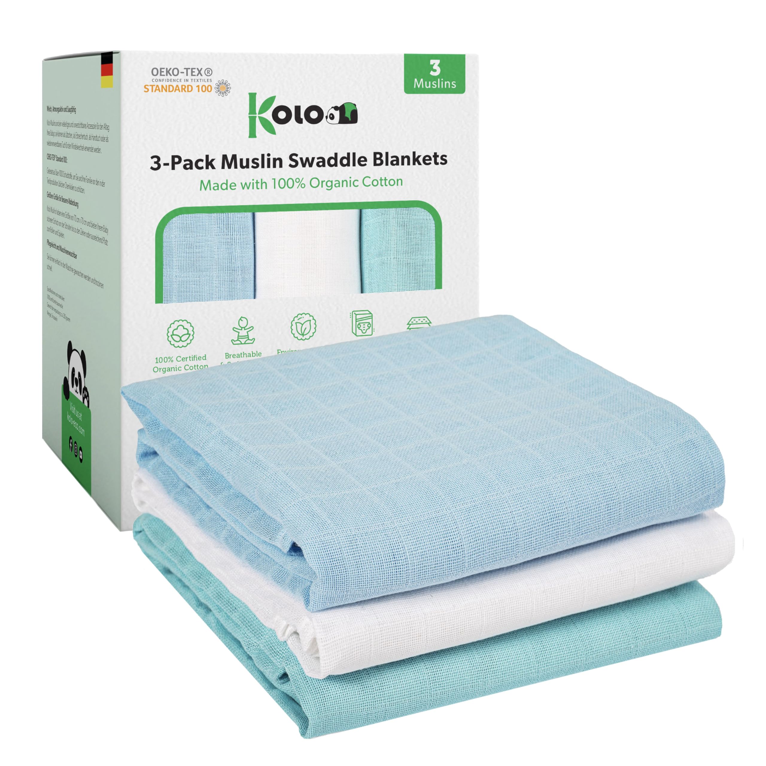 Langes en mousseline de coton doux absorbants contre les irritations de bébé Kolo